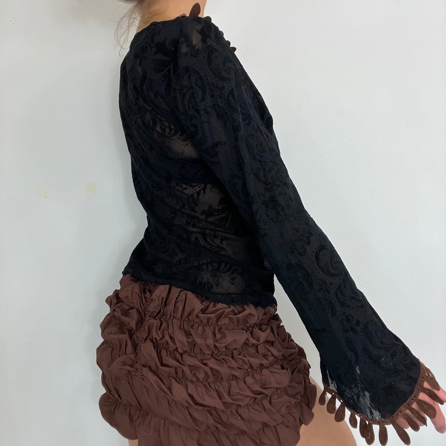 00s vintage mesh boho wrap long sleeve flare - Size M