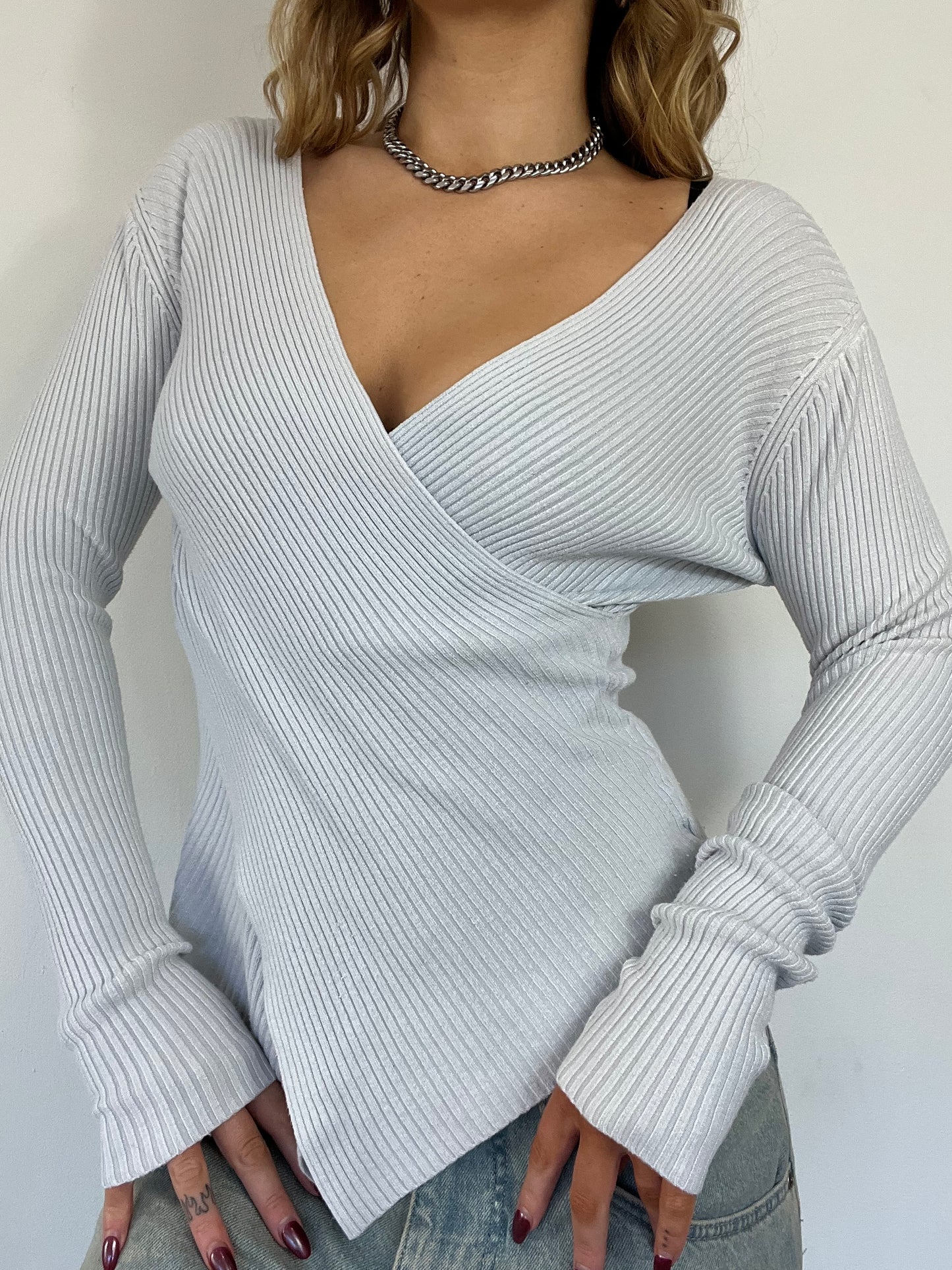 90s ribbed knit wrap top - Size S/M
