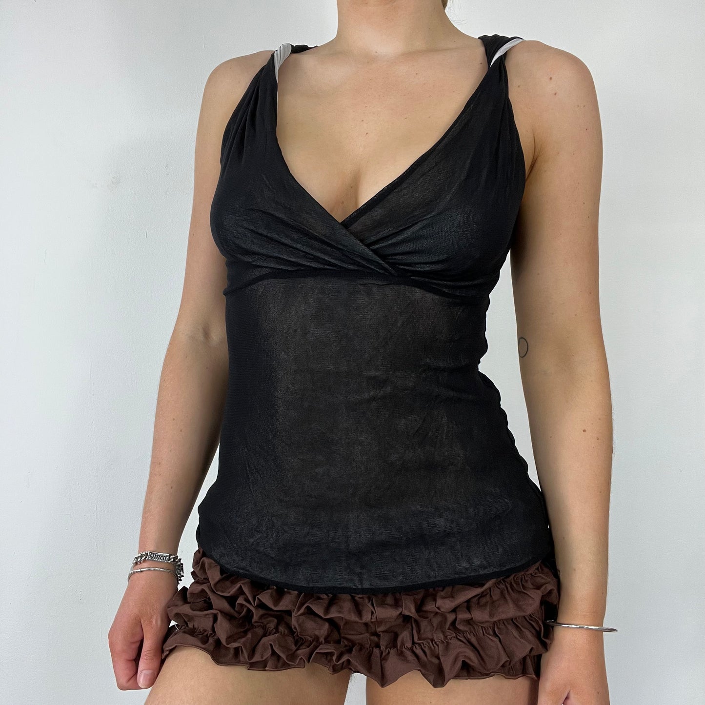 00s black double layered mesh cami top - Size S/M