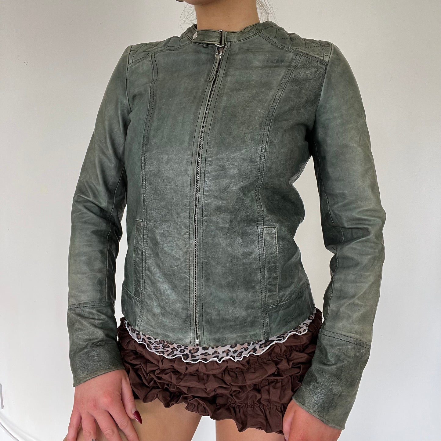 90s moto real leather jacket - Size S