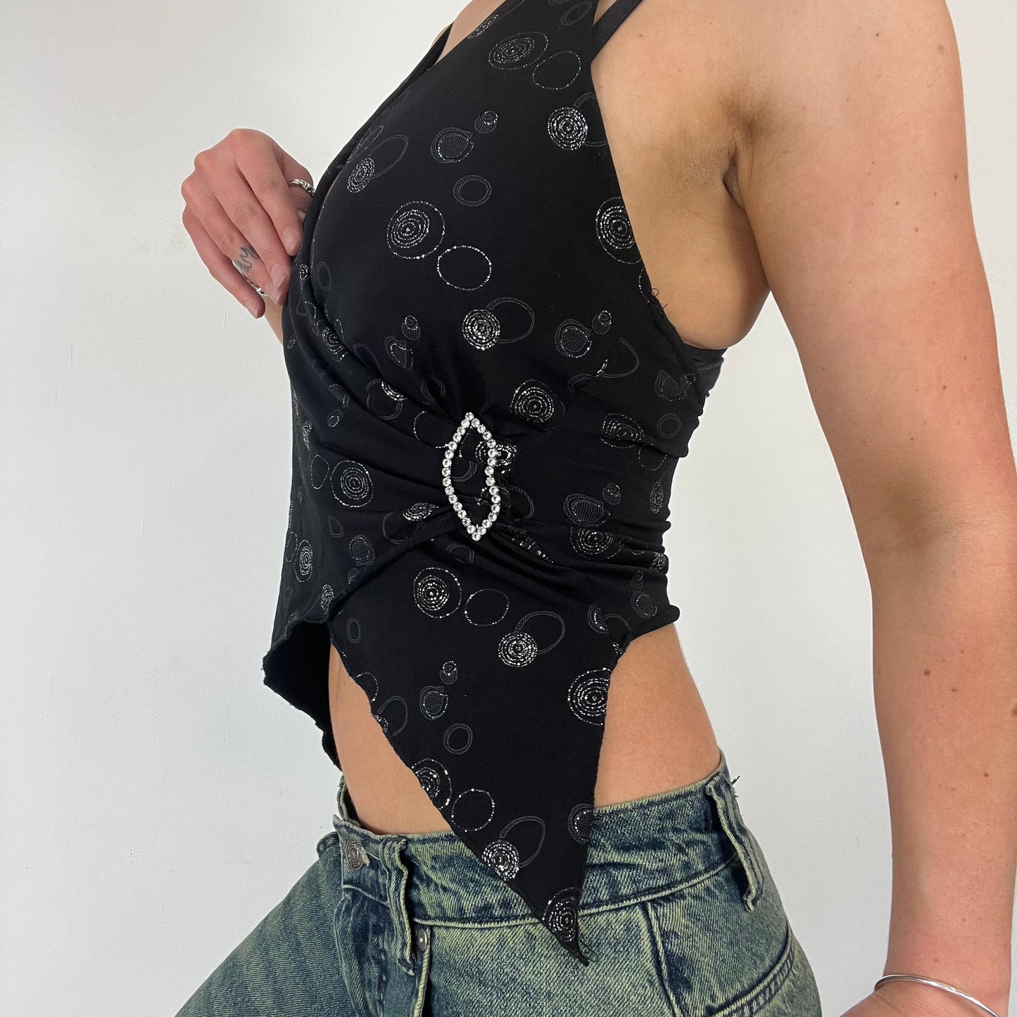 Y2K wrap buckle halter neck top - Size S