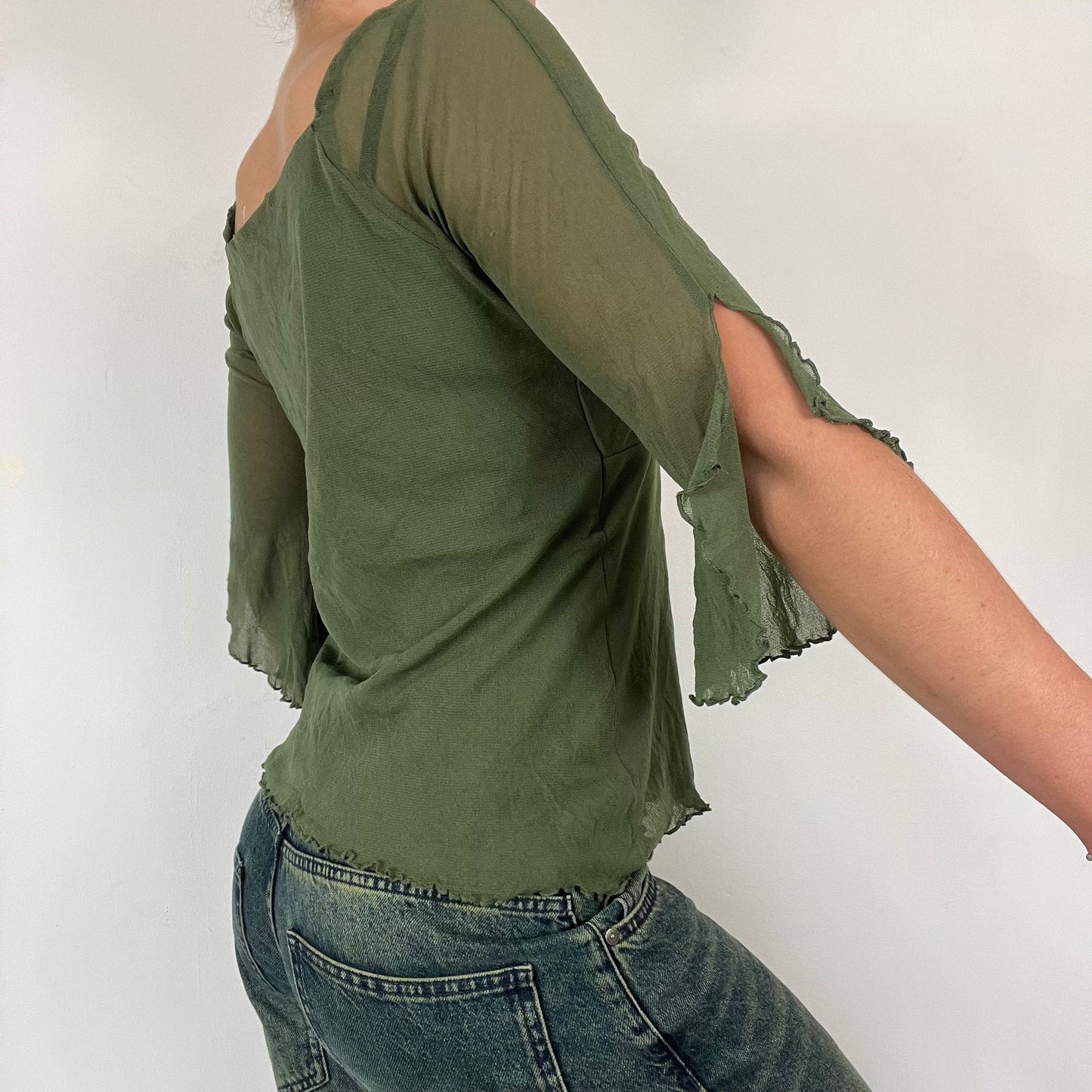 90s flared mesh boho top lace - Size S/M