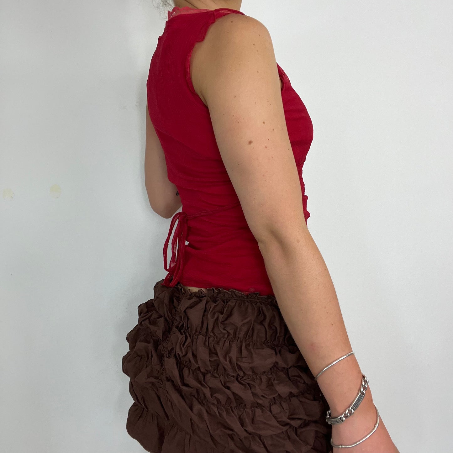 90s Vintage Crinkle Lace Trim Shirred Cami Top – Size S