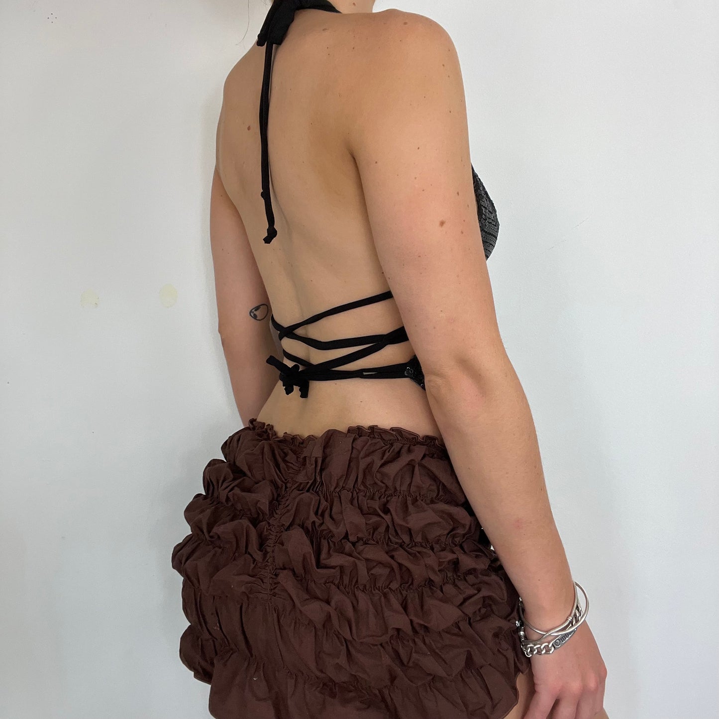Deadstock sequin lace up back top - Size S