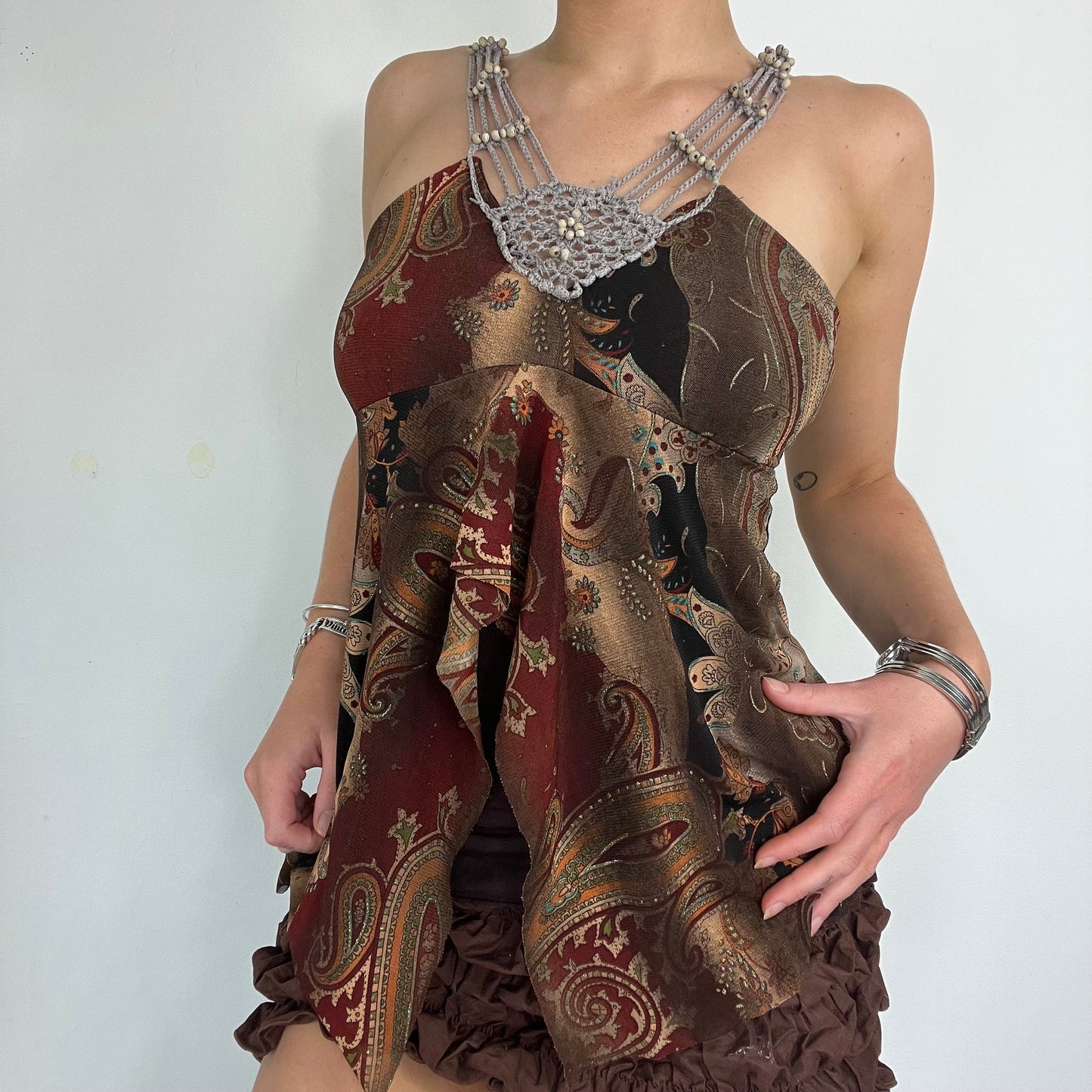 00s vintage brown floaty cami halter top - Size small