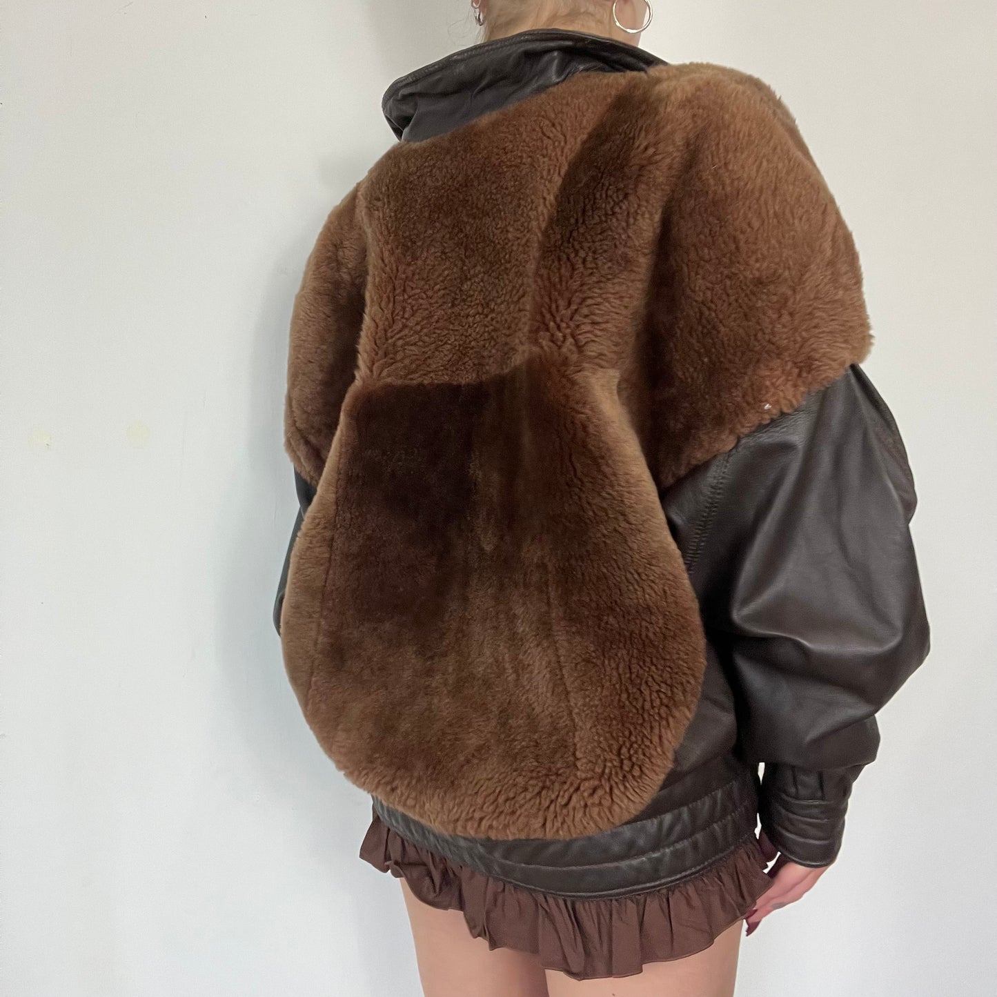 Real leather fur bomber jacket - Size L