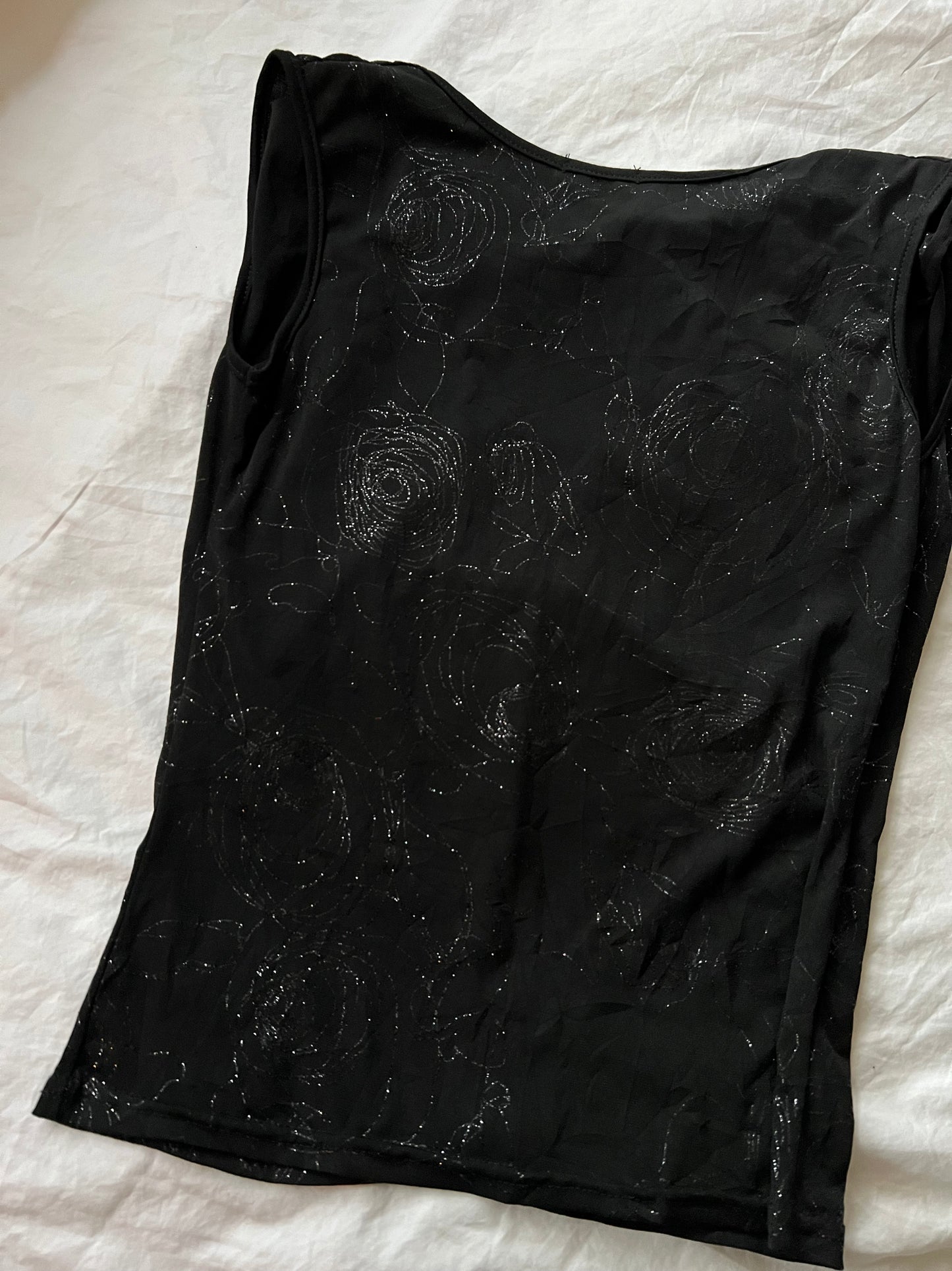 90s cowl neck glitter print top - Size S