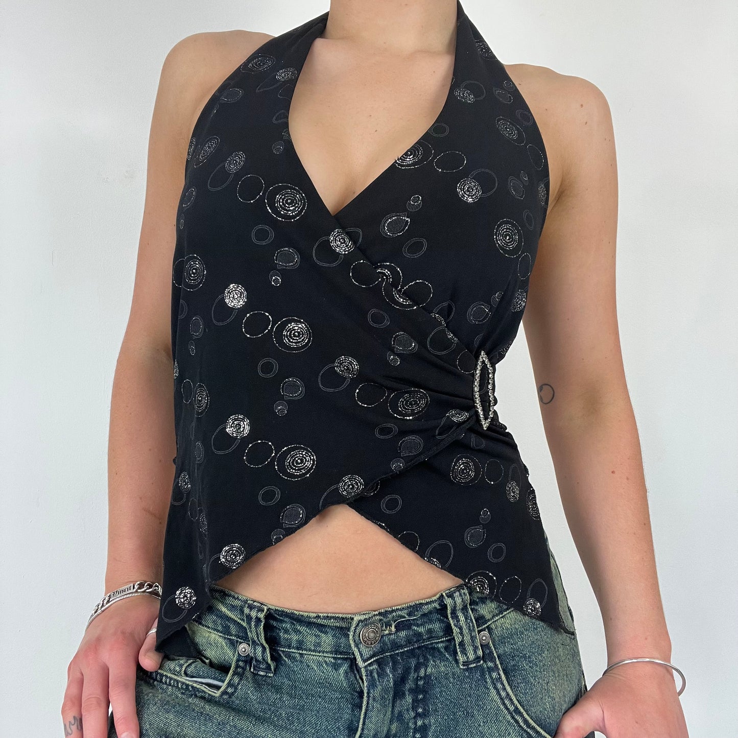 Y2K wrap buckle halter neck top - Size S