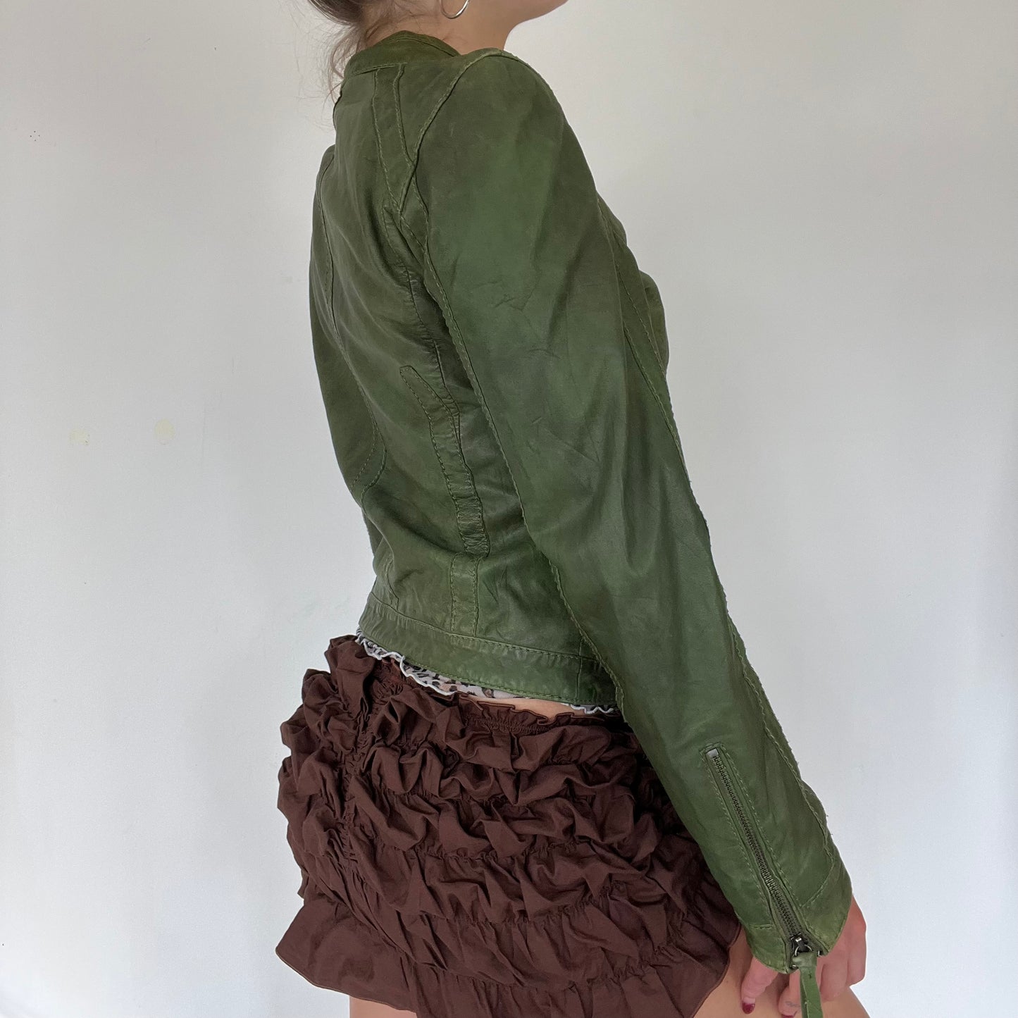 90s real leather green jacket - Size S