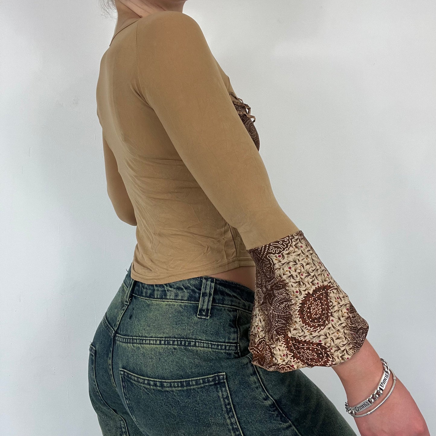 00s paisley beaded long sleeve top - Size S
