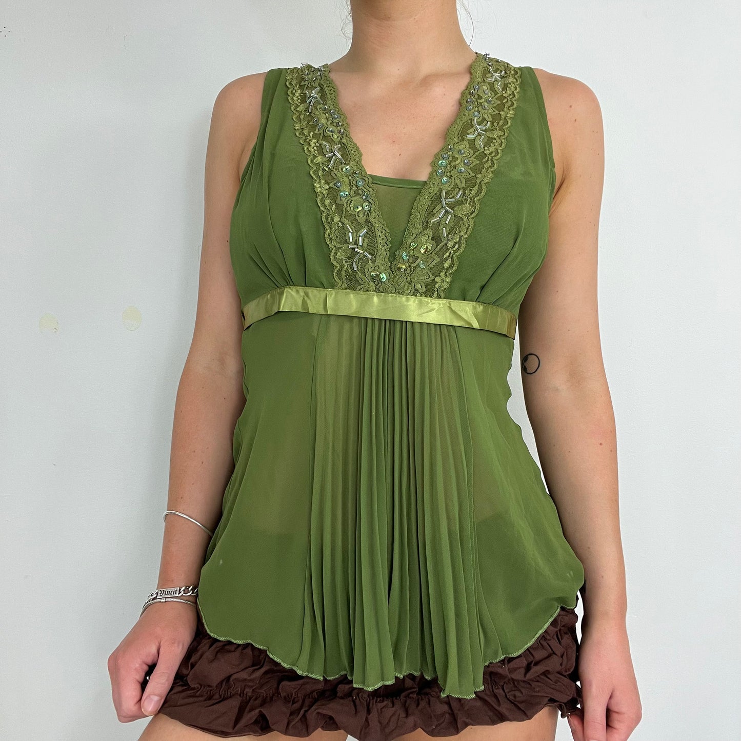 00s vintage green fairy core chiffon top - Size S