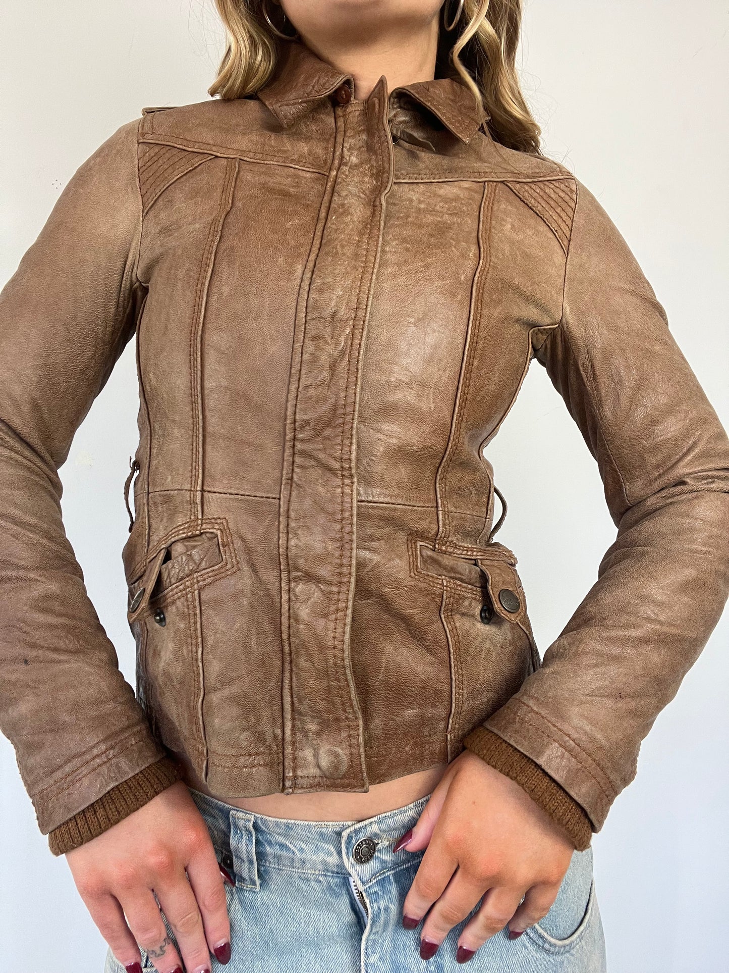 90s Fitted Real Leather Jacket - Size S