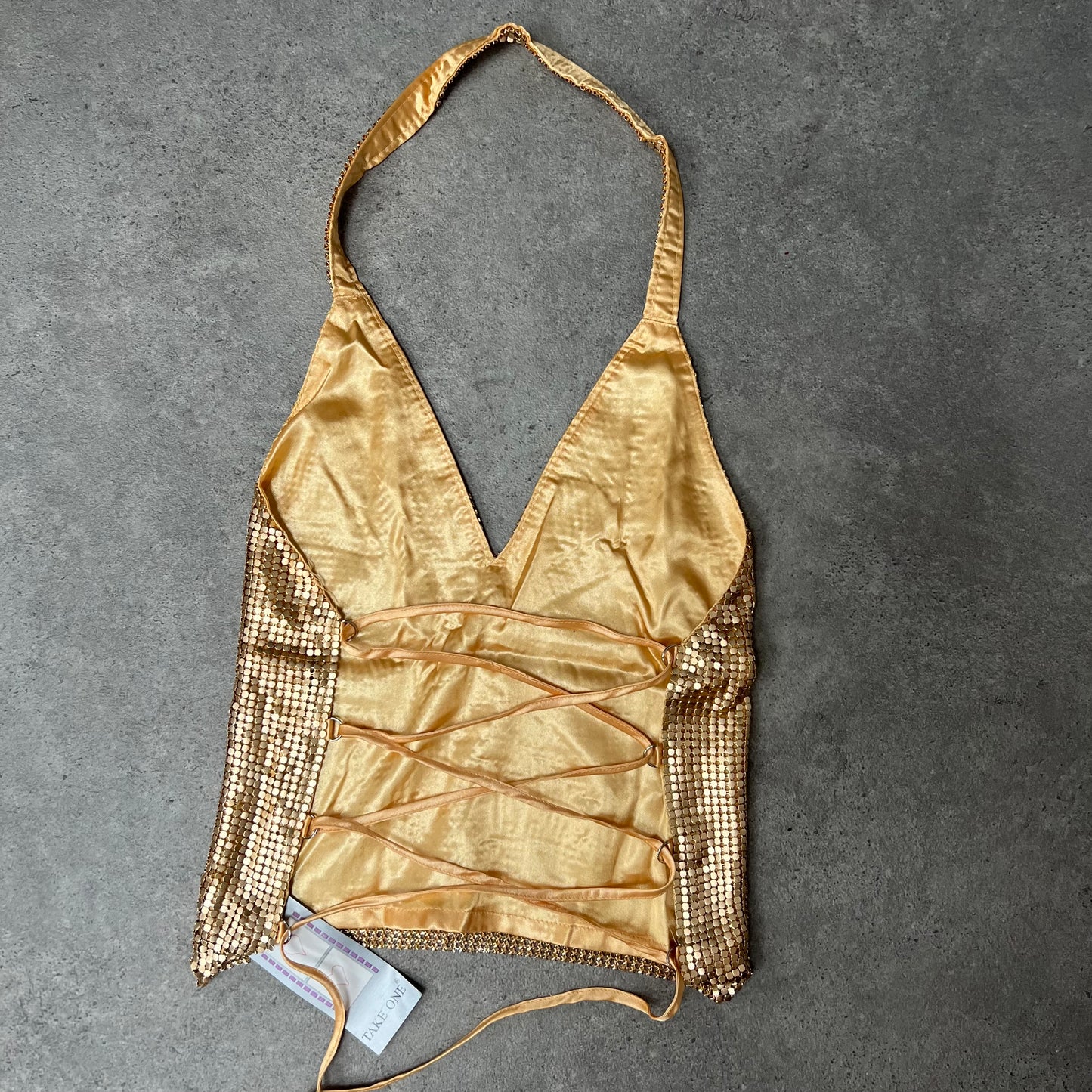 00s gold chain mail backless top - Size S