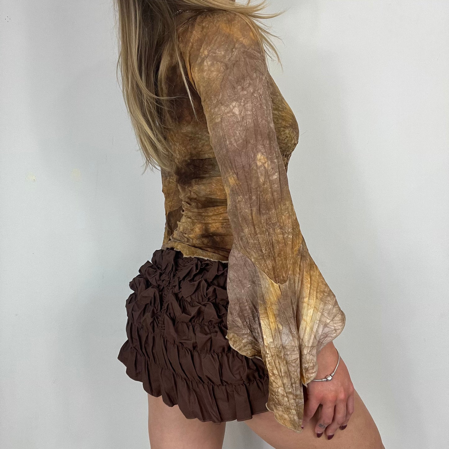 70s style tie dye flare sleeve asymmetrical - Size S