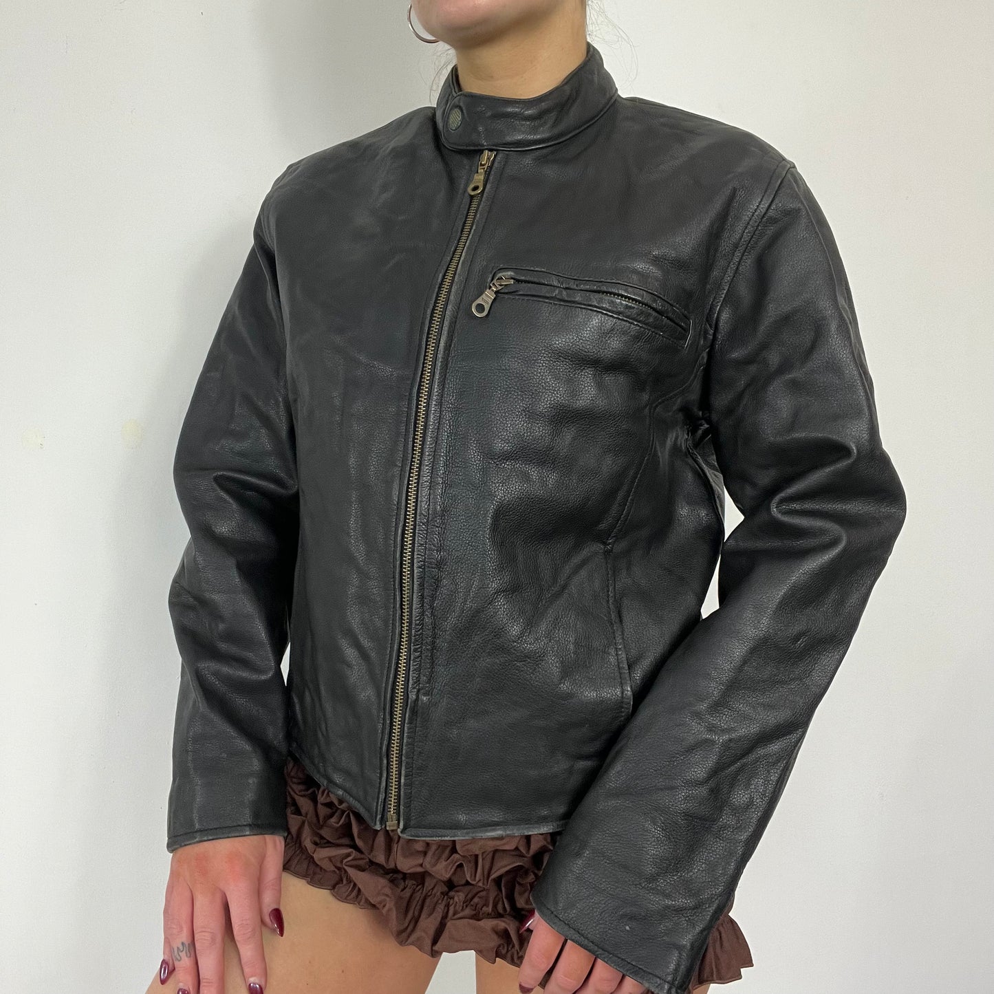90s Real Leather Moto Jacket - Size M/L