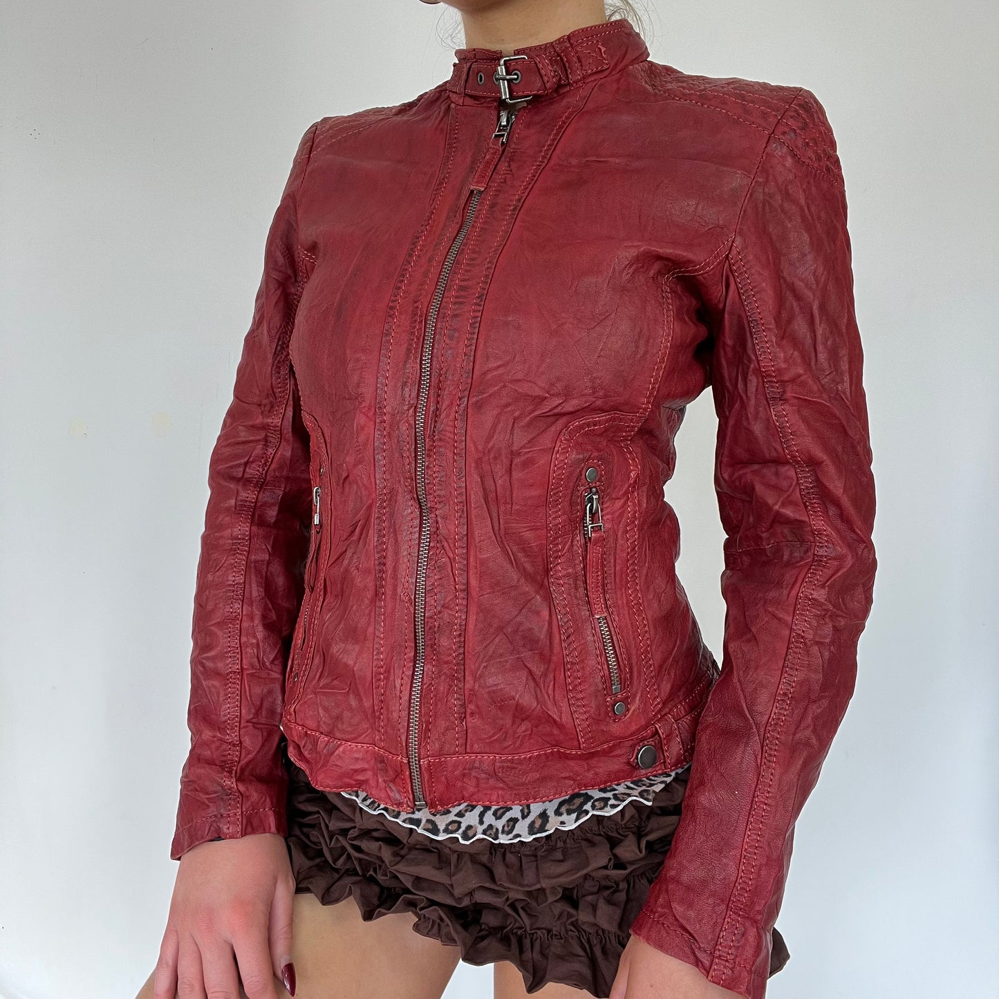 90s real red leather jacket - Size S