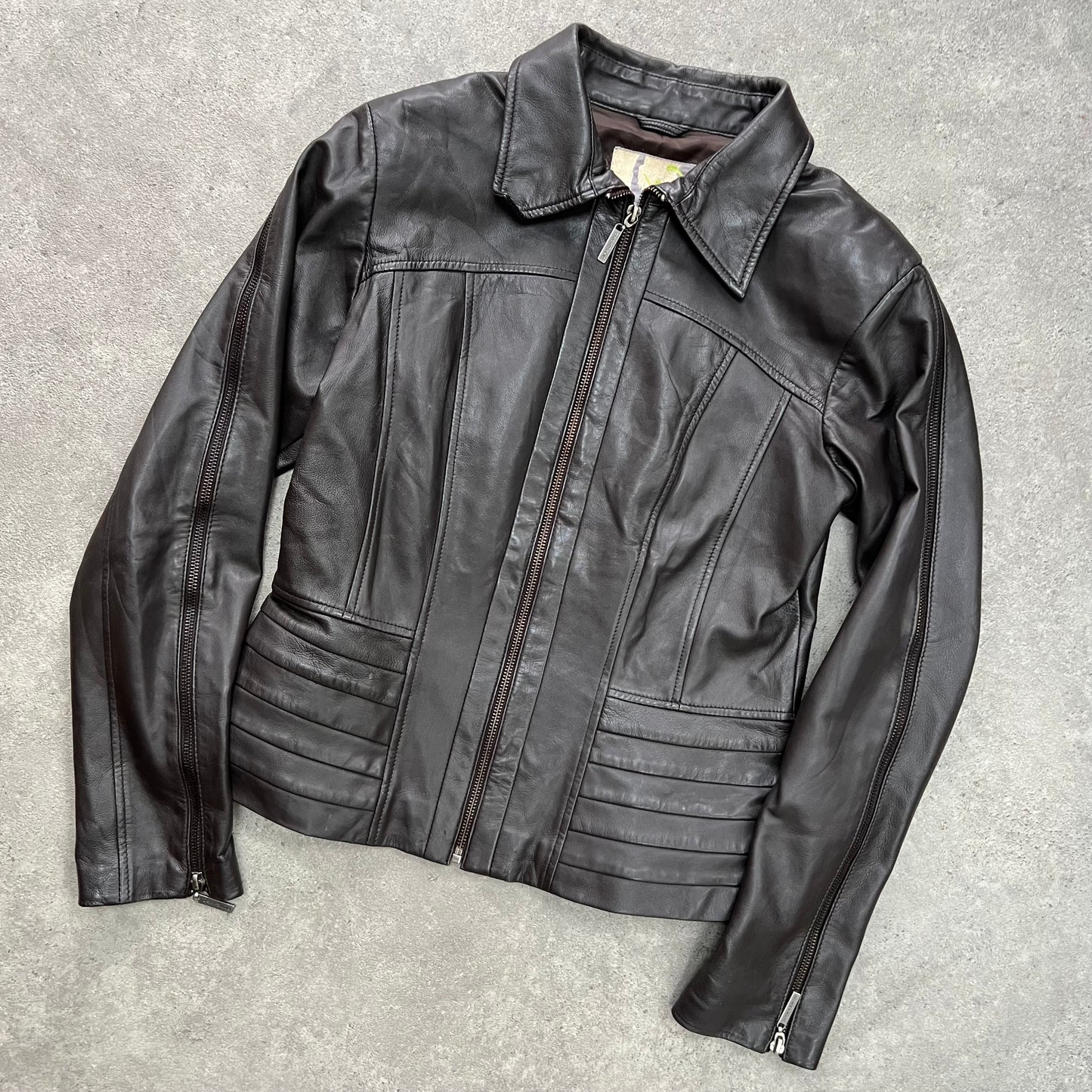 90s real leather zip up jacket - Size M