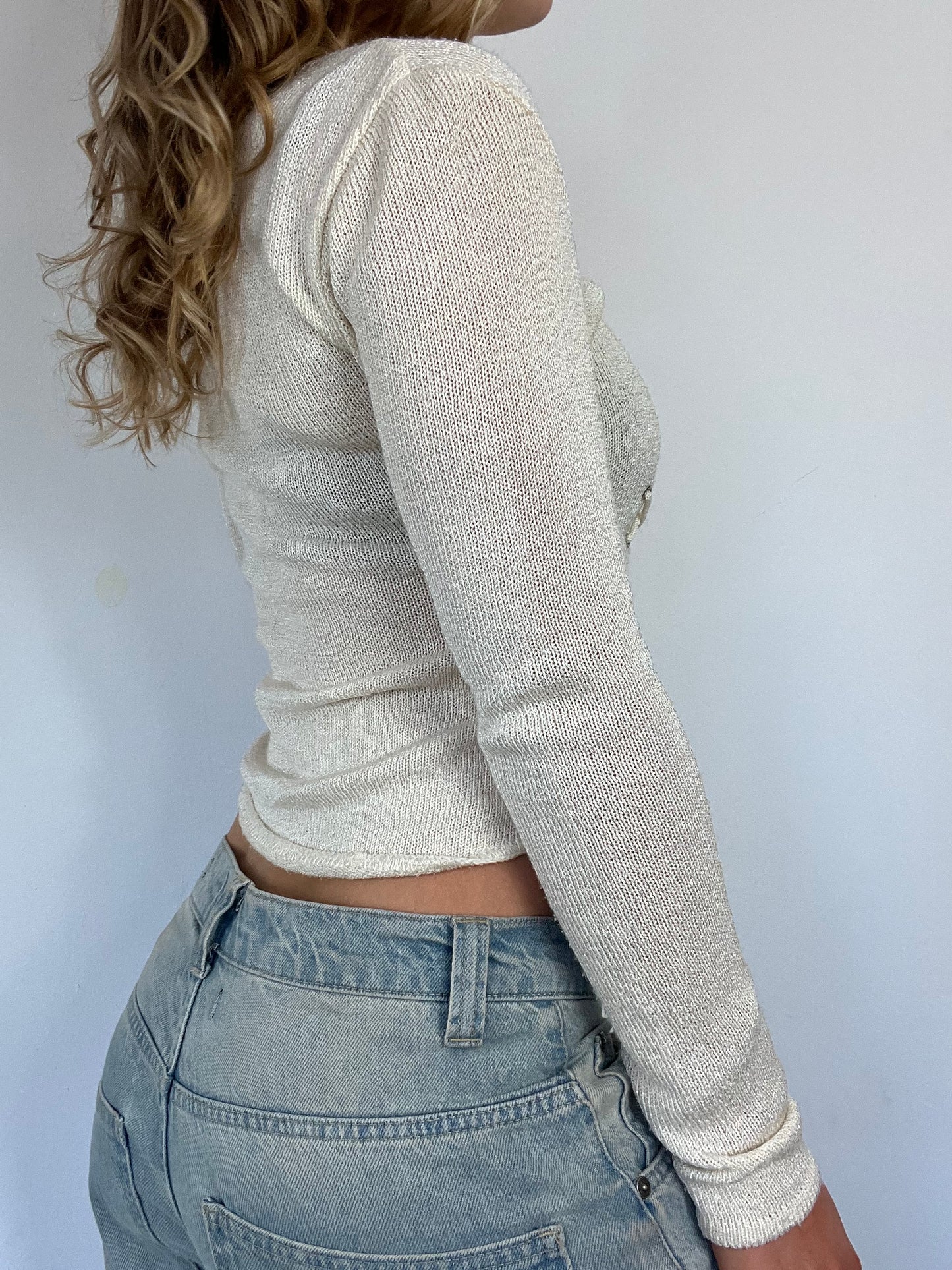 90s cream knit double zip cardigan - Size S/M