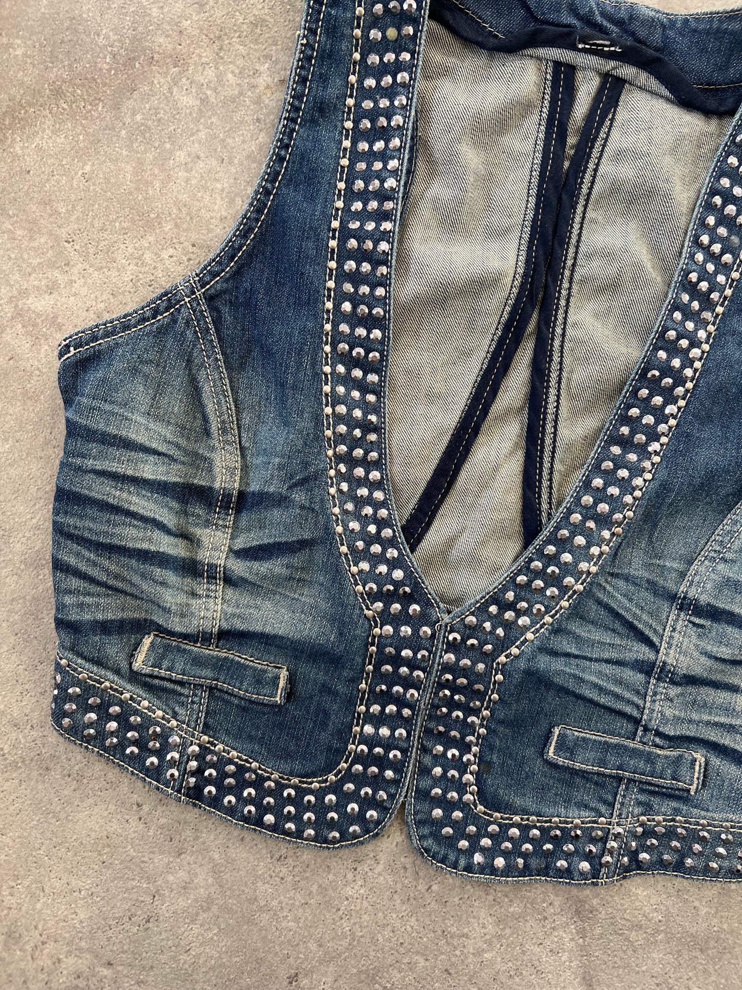 90s diamonte denim waistcoat - Size S/M