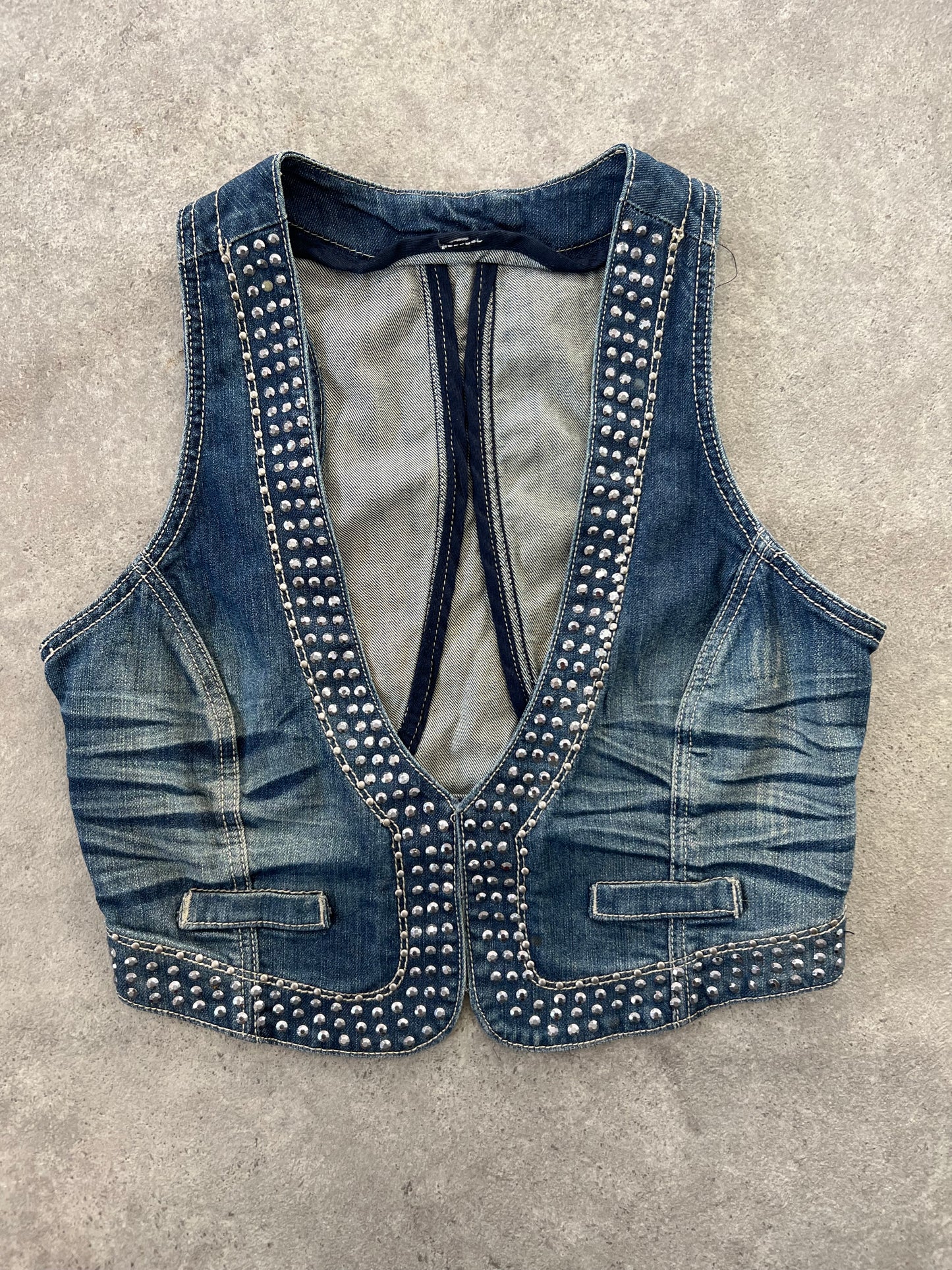 90s diamonte denim waistcoat - Size S/M