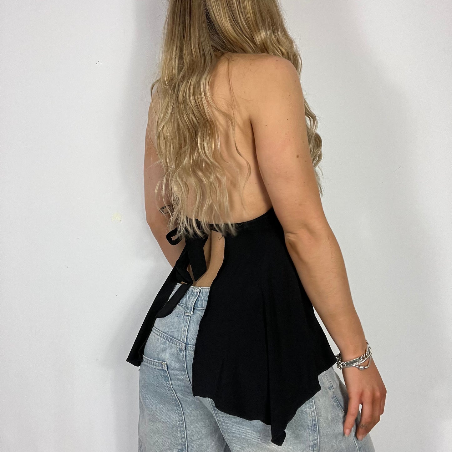 00s black backless halter top - Size S