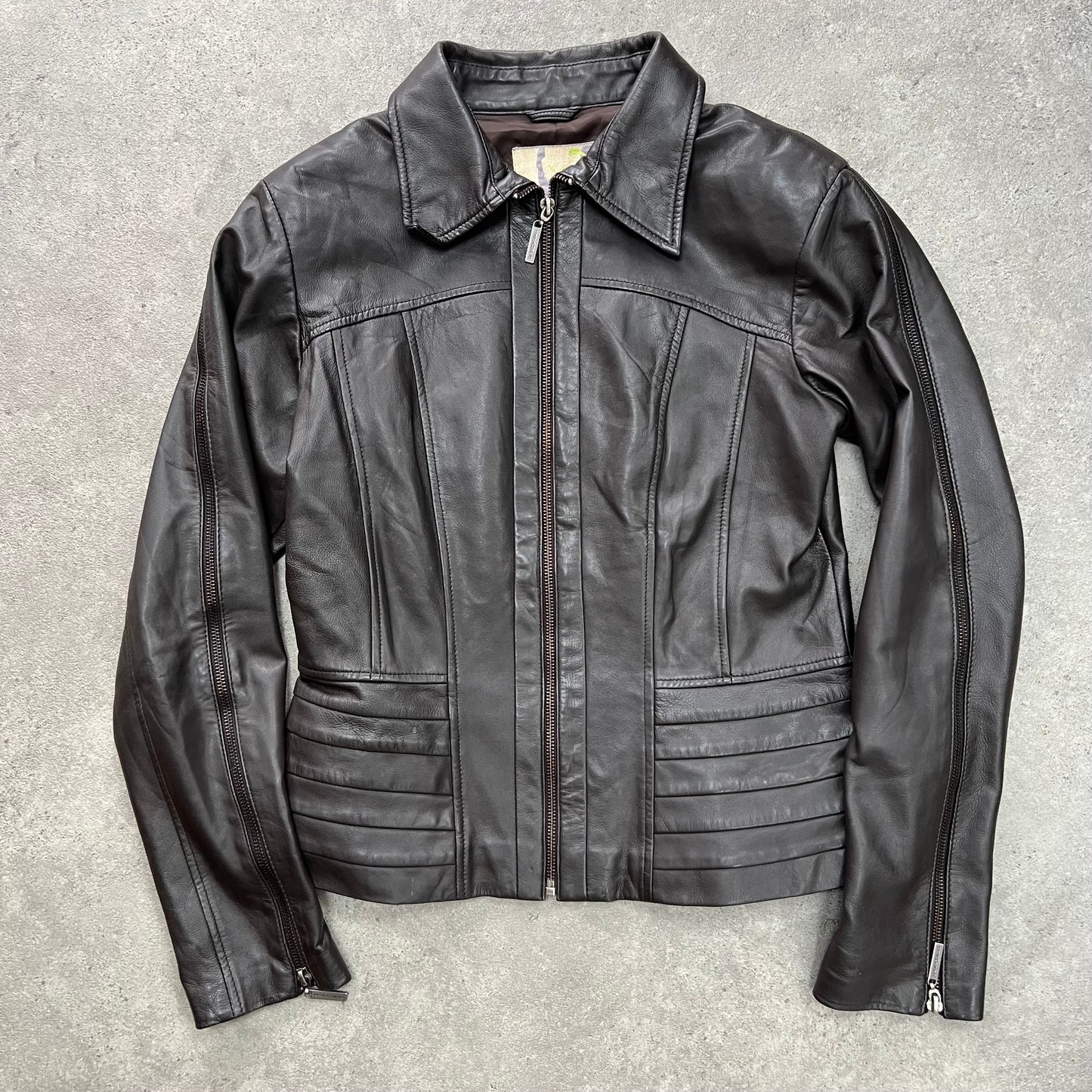 90s real leather zip up jacket - Size M