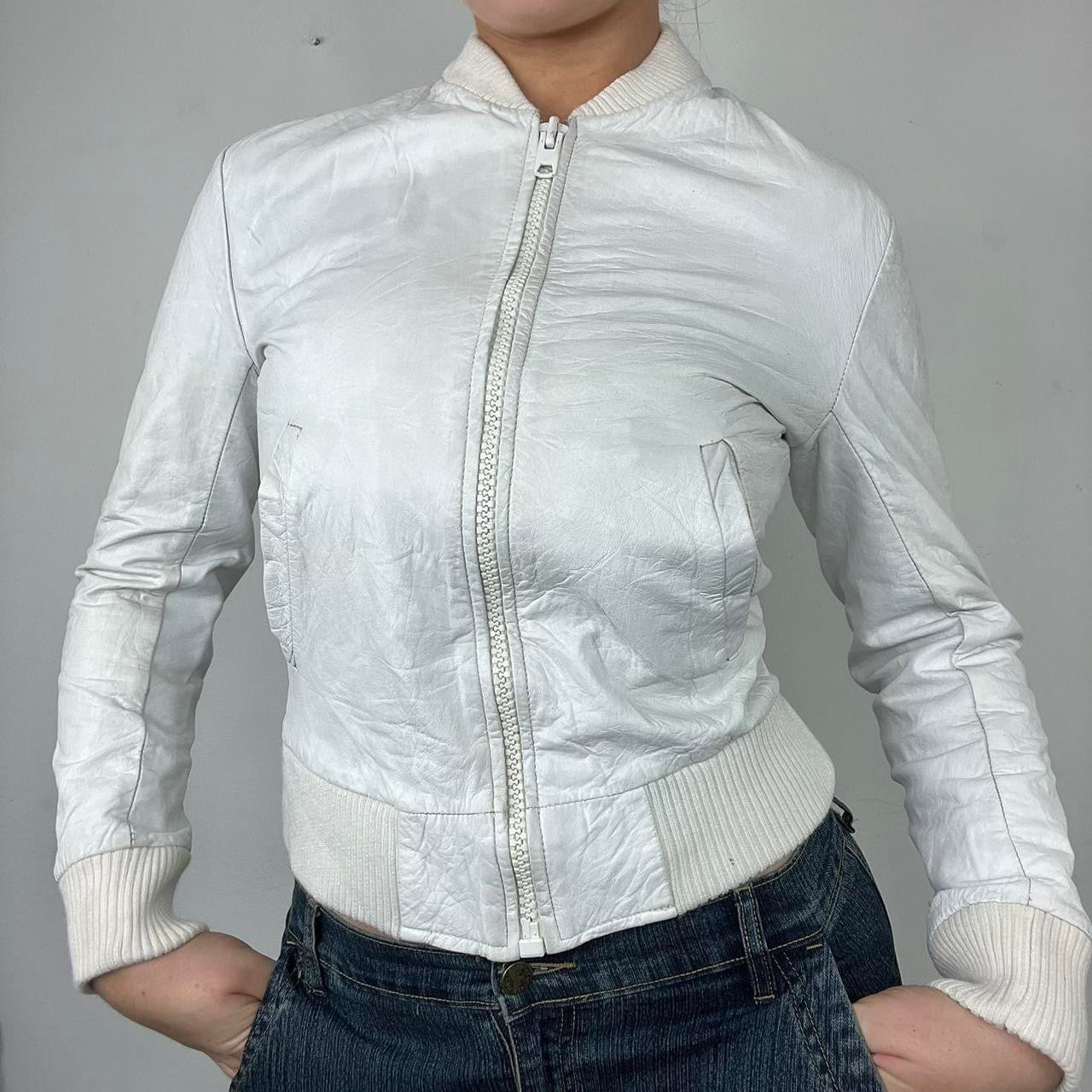 00a white leather bomber jacket
