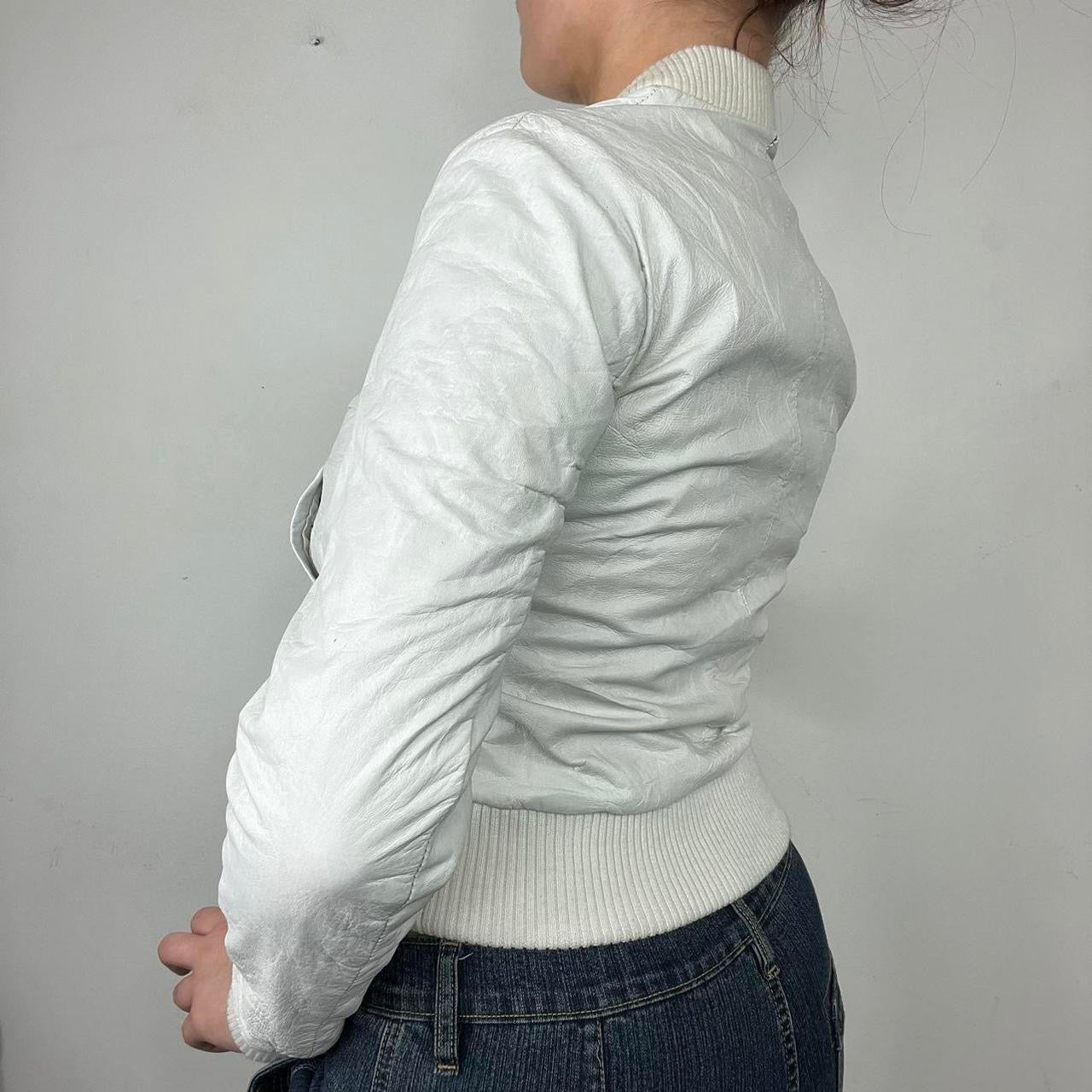 00a white leather bomber jacket