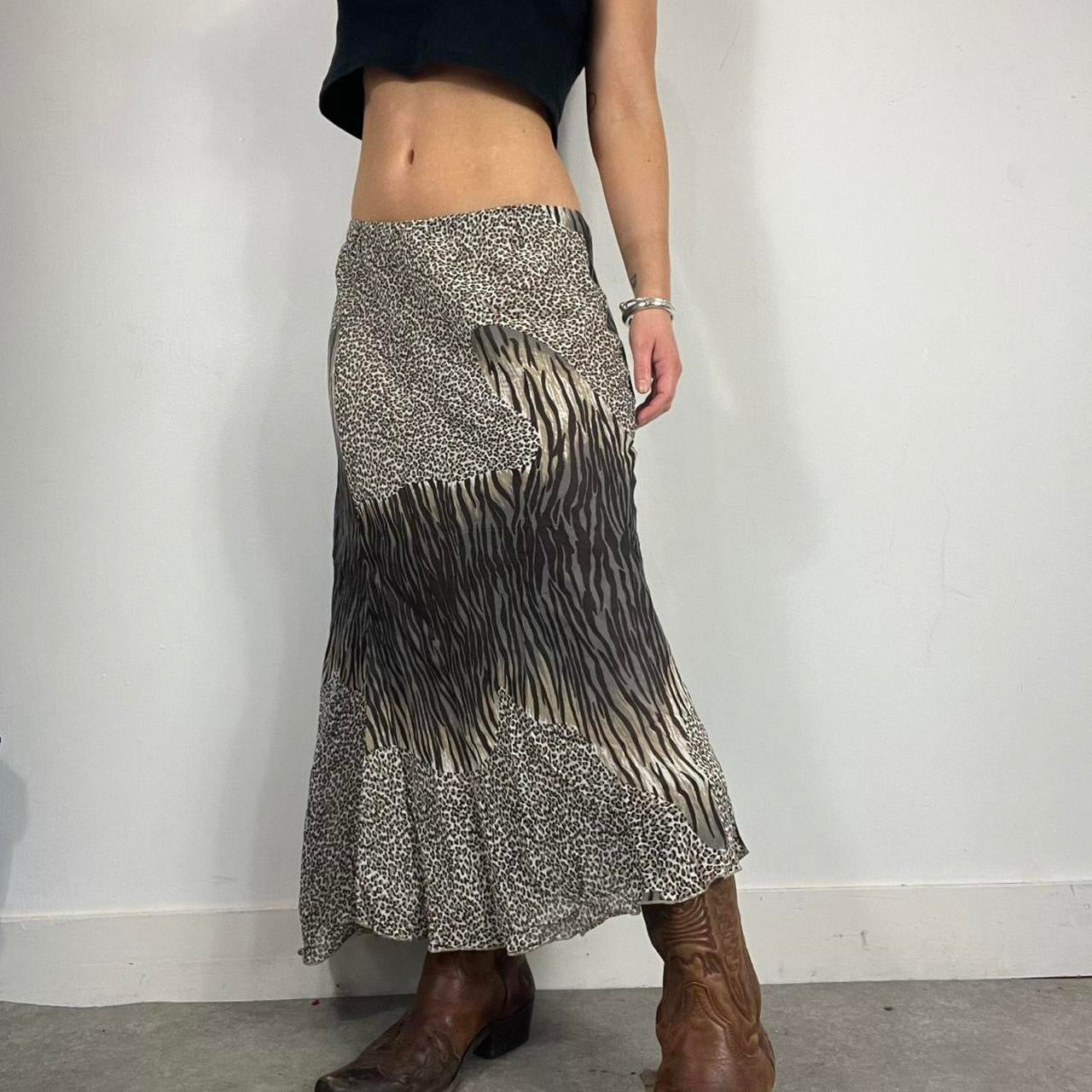 90s animal print long maxi skirt
