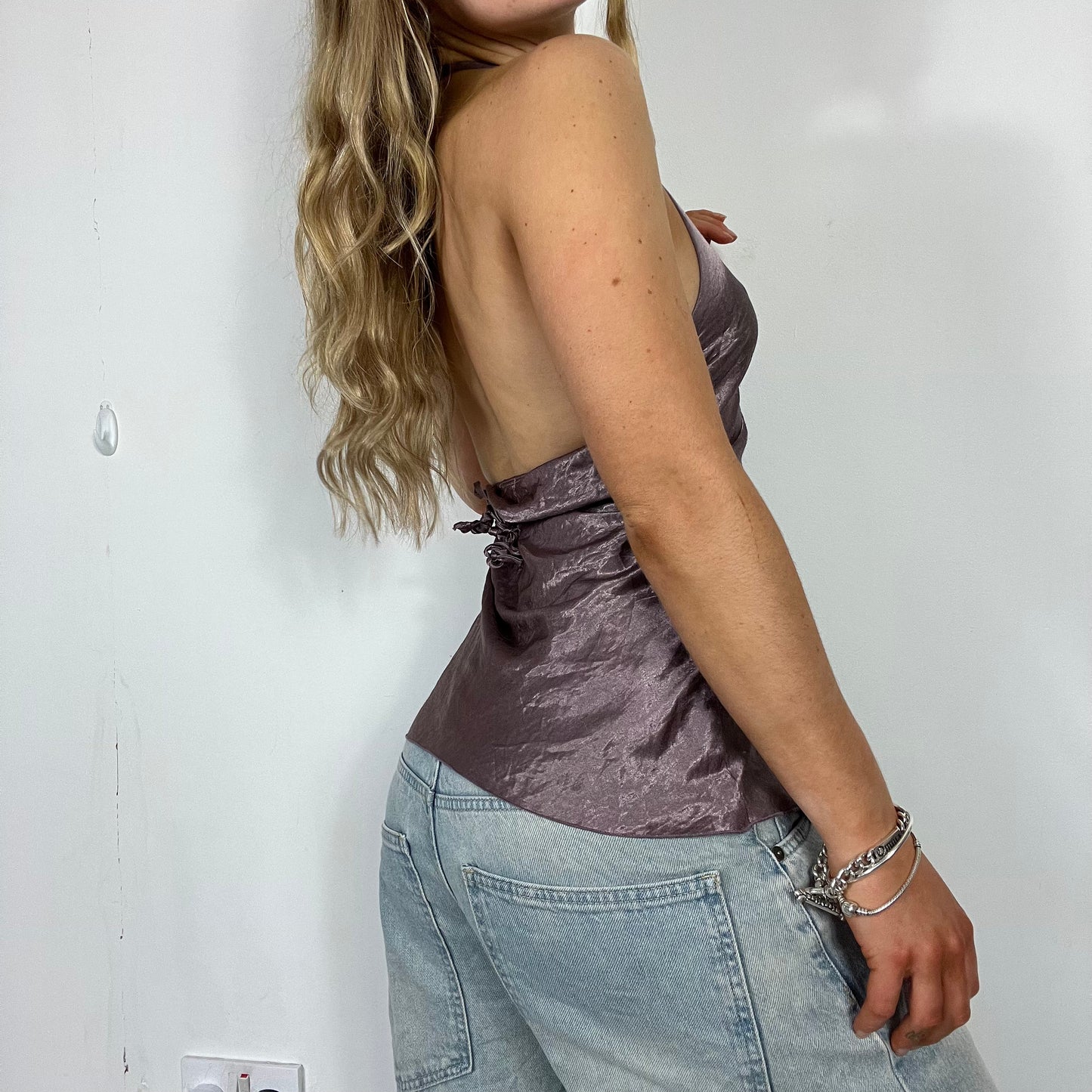 00s vintage metallic buckle halter top - Size S/M