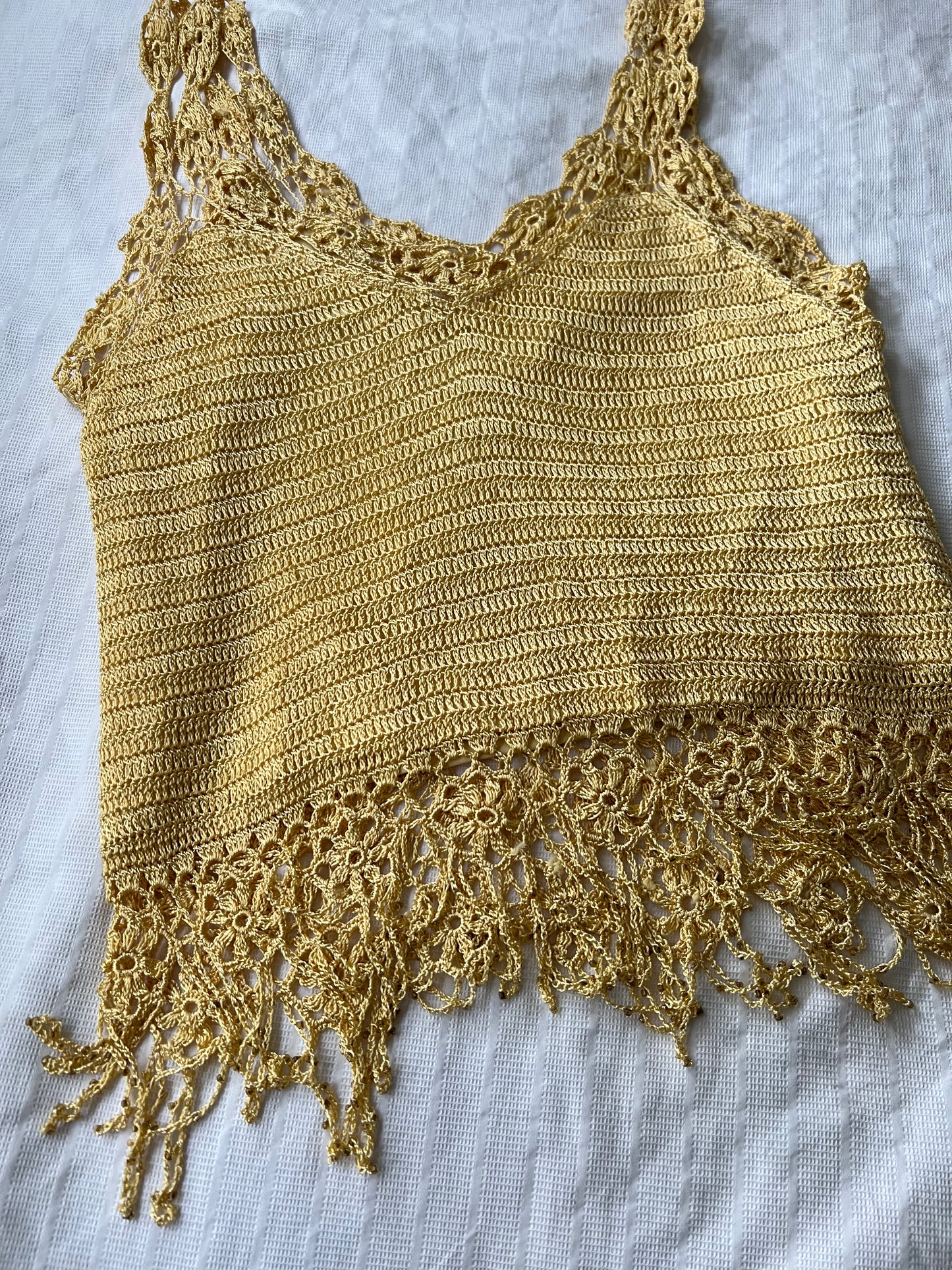 90s crochet tassle vest top - Size M