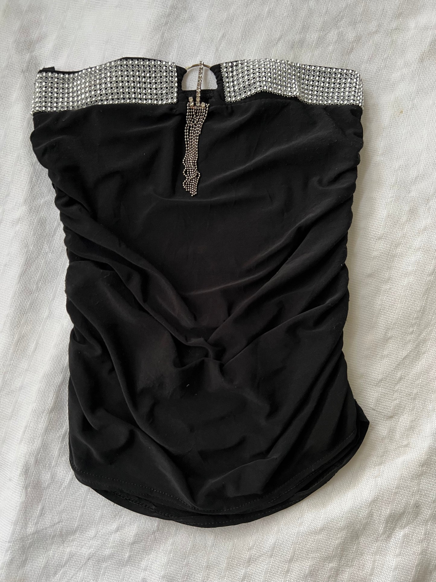 00s black diamanté boob tube top - Size S