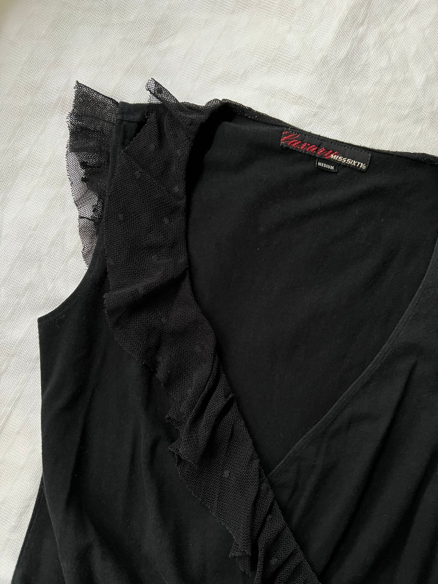 Miss Sixty Black Lace Ruffle V Neck Vest (S/M)