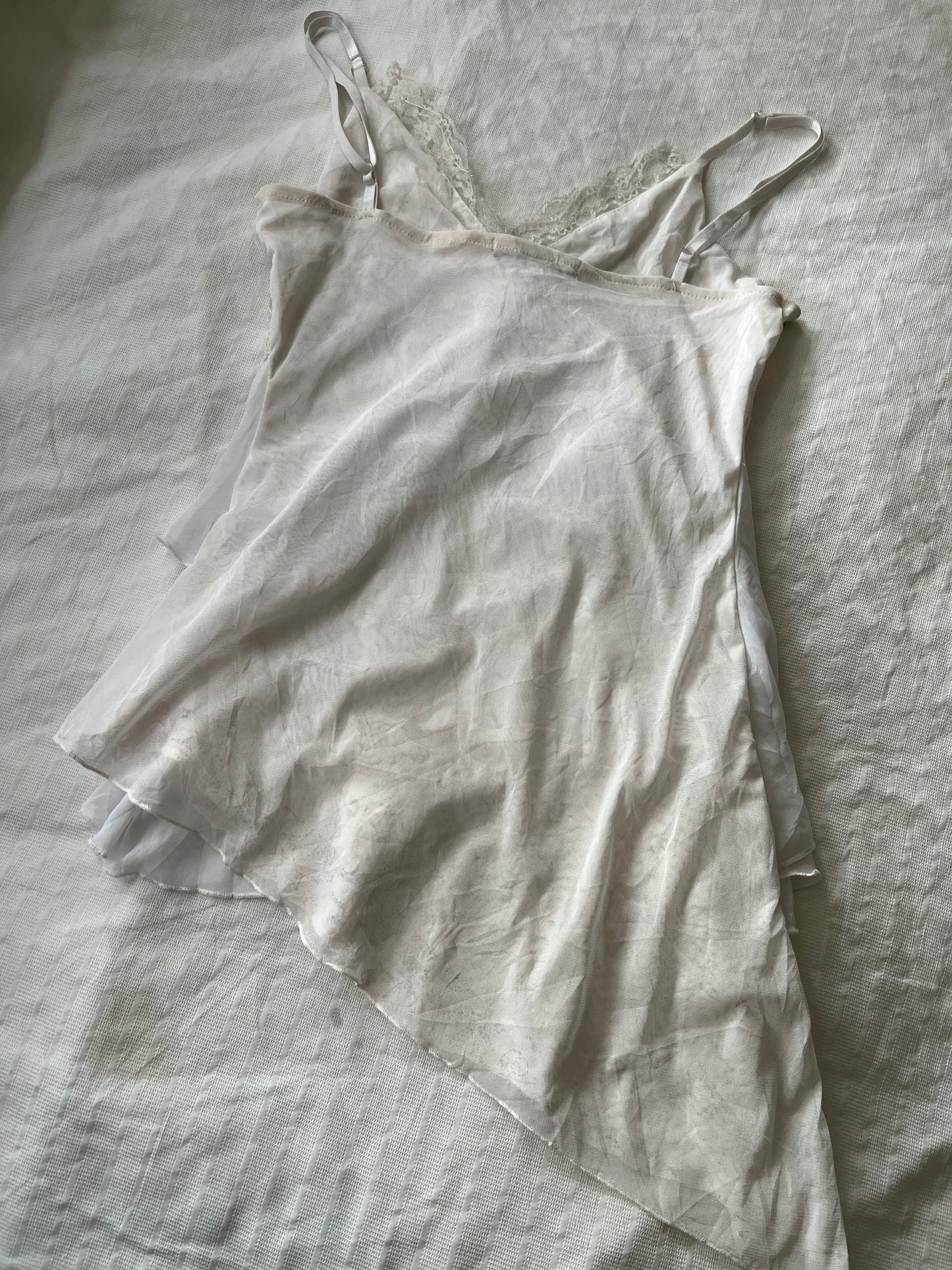 90s white lace flowy cami top - Size S/M