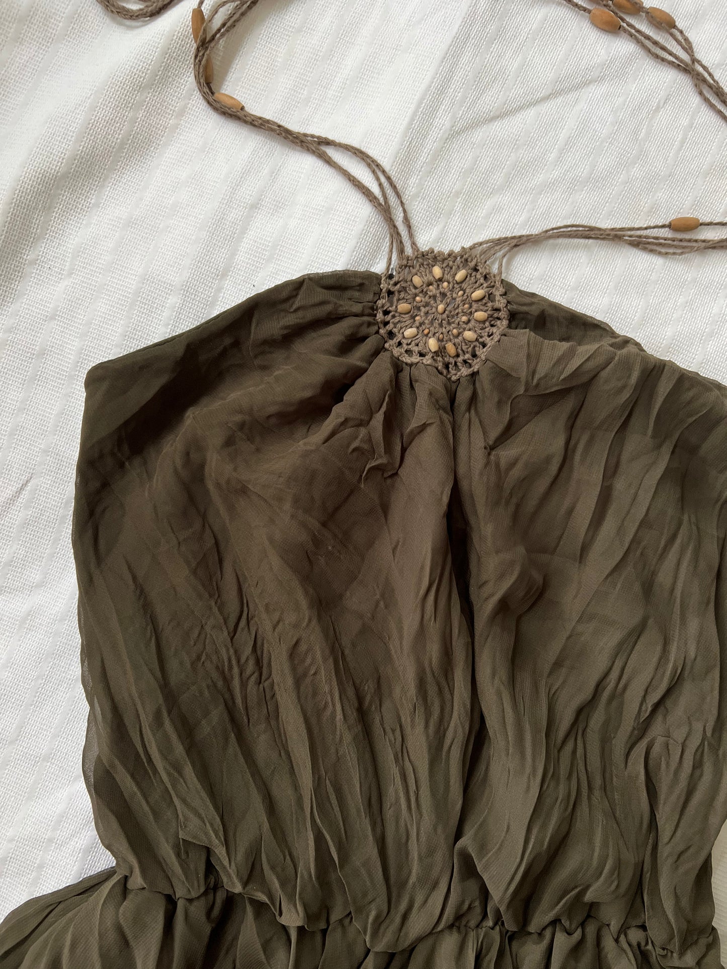 90s green ruffle halter neck top - size S/M