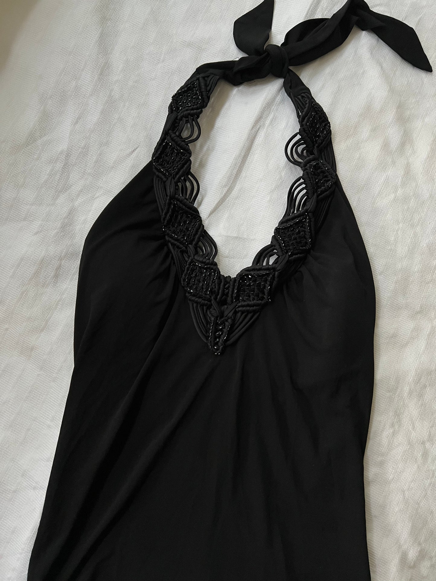 90s black halter neck rope top - Size S