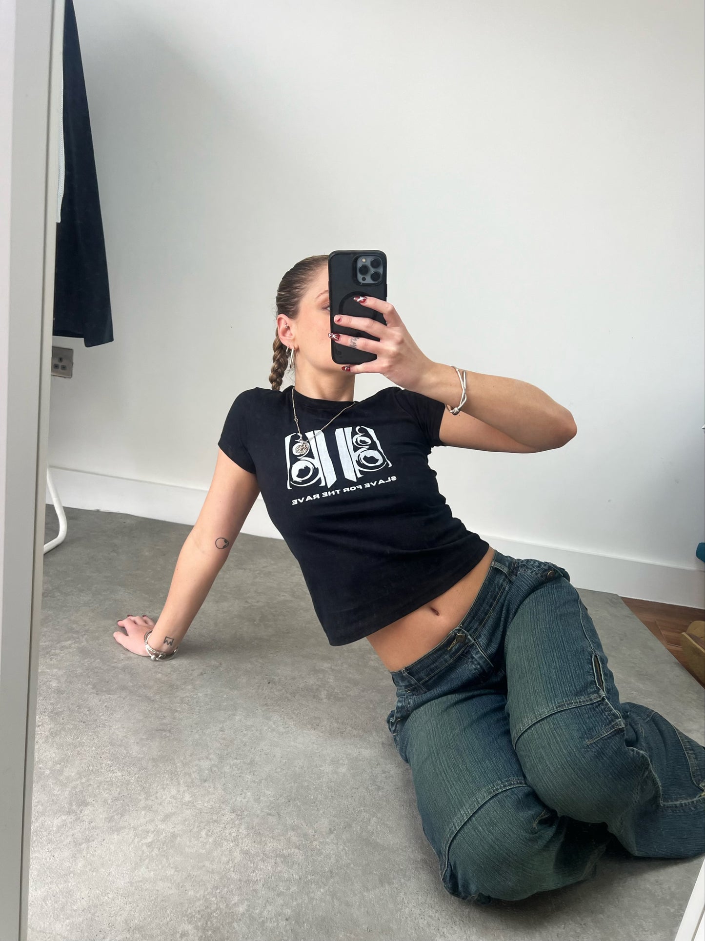 graphic print baby tee on women rave wear