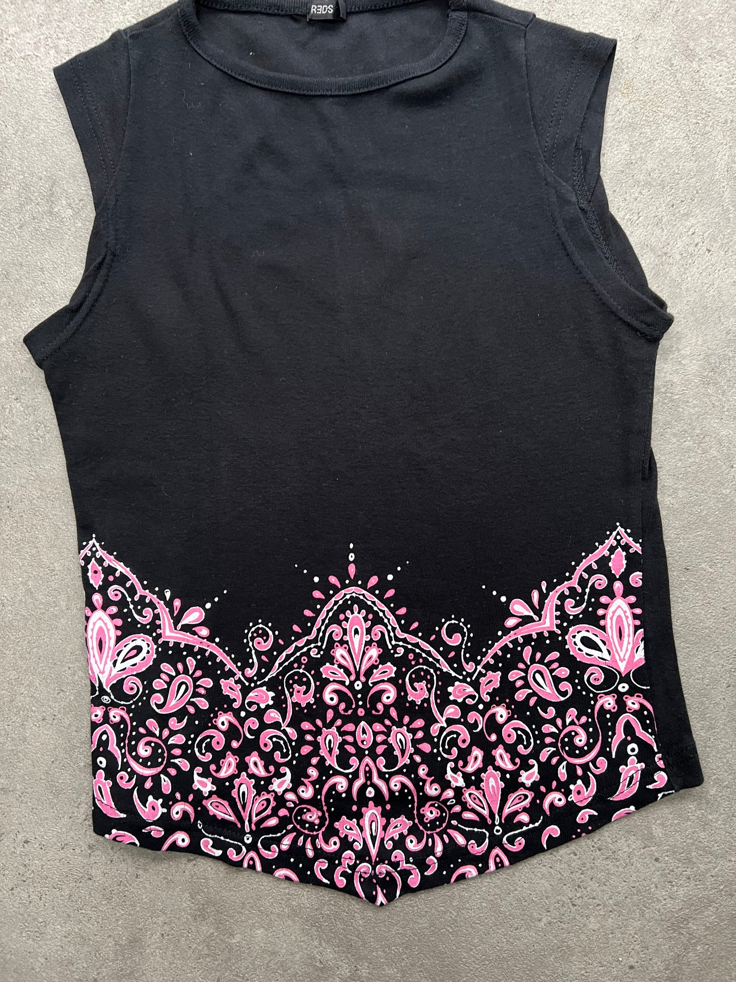 00s black floral vest top - Size S