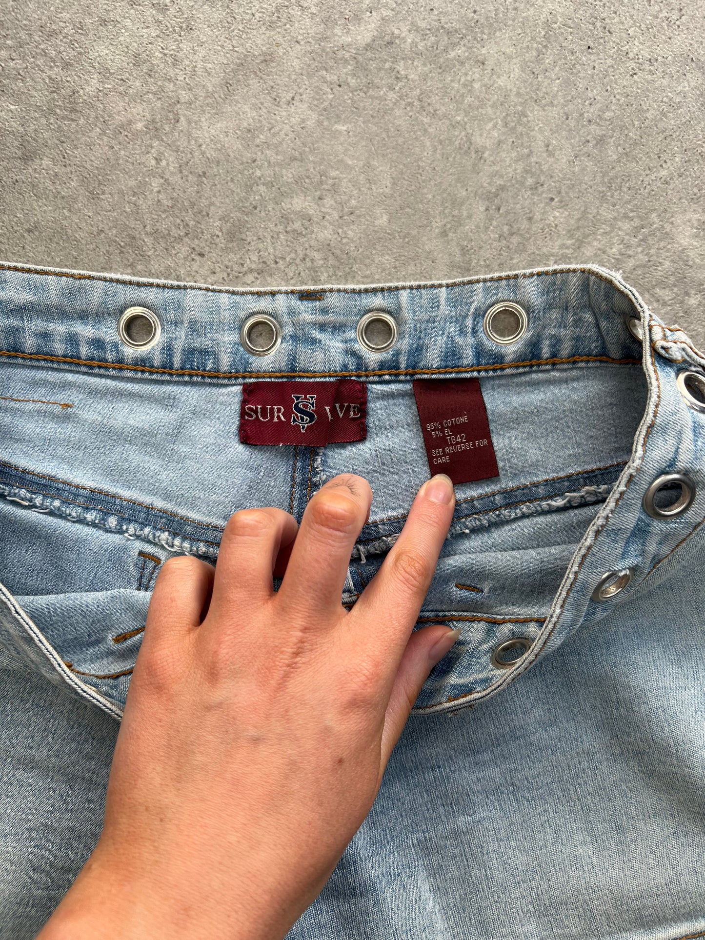 Eyelet Light Wash Denim Shorts