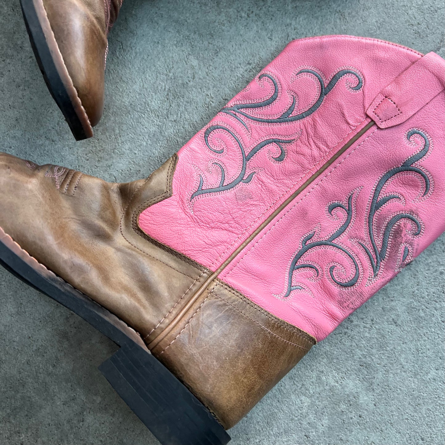 Real leather Old West Cowboy Boots Pink & Brown - UK 5