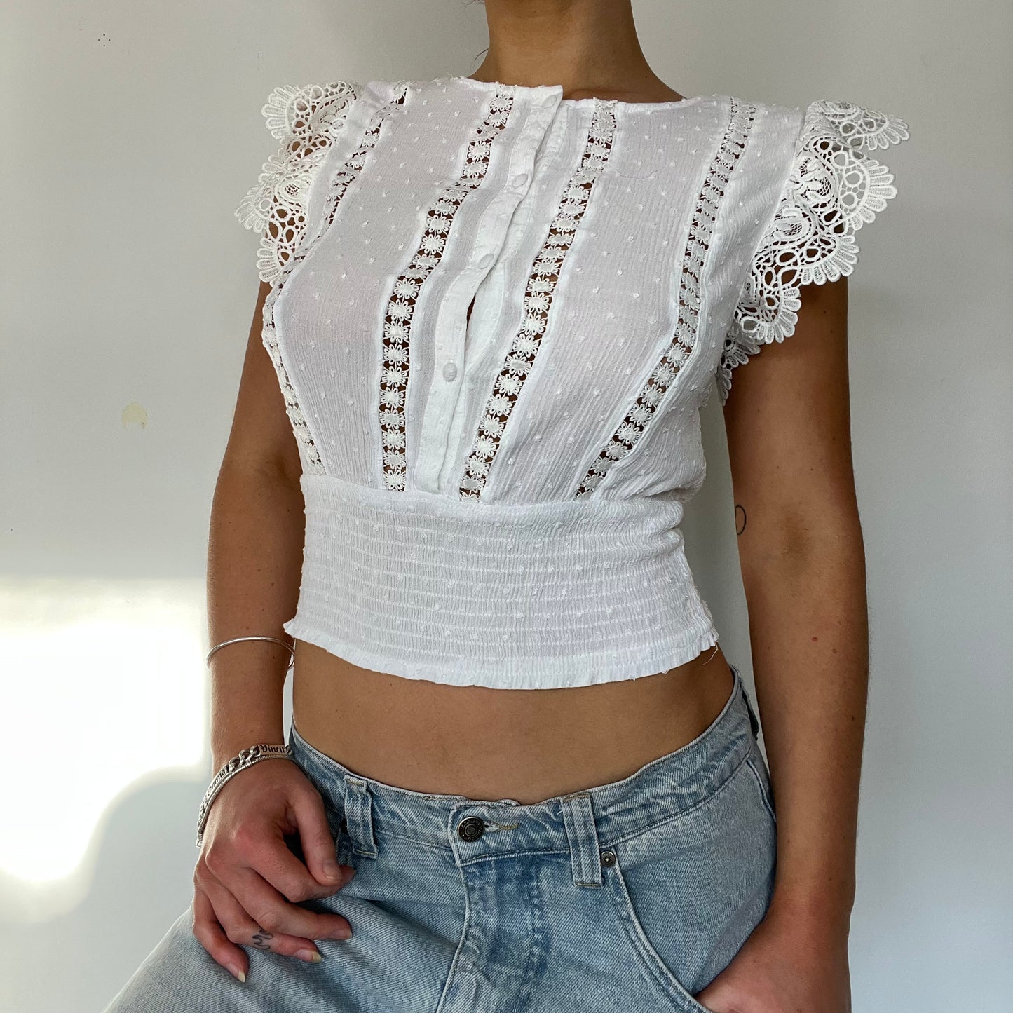 Y2K vintage white linen top by Pimkie - Size S