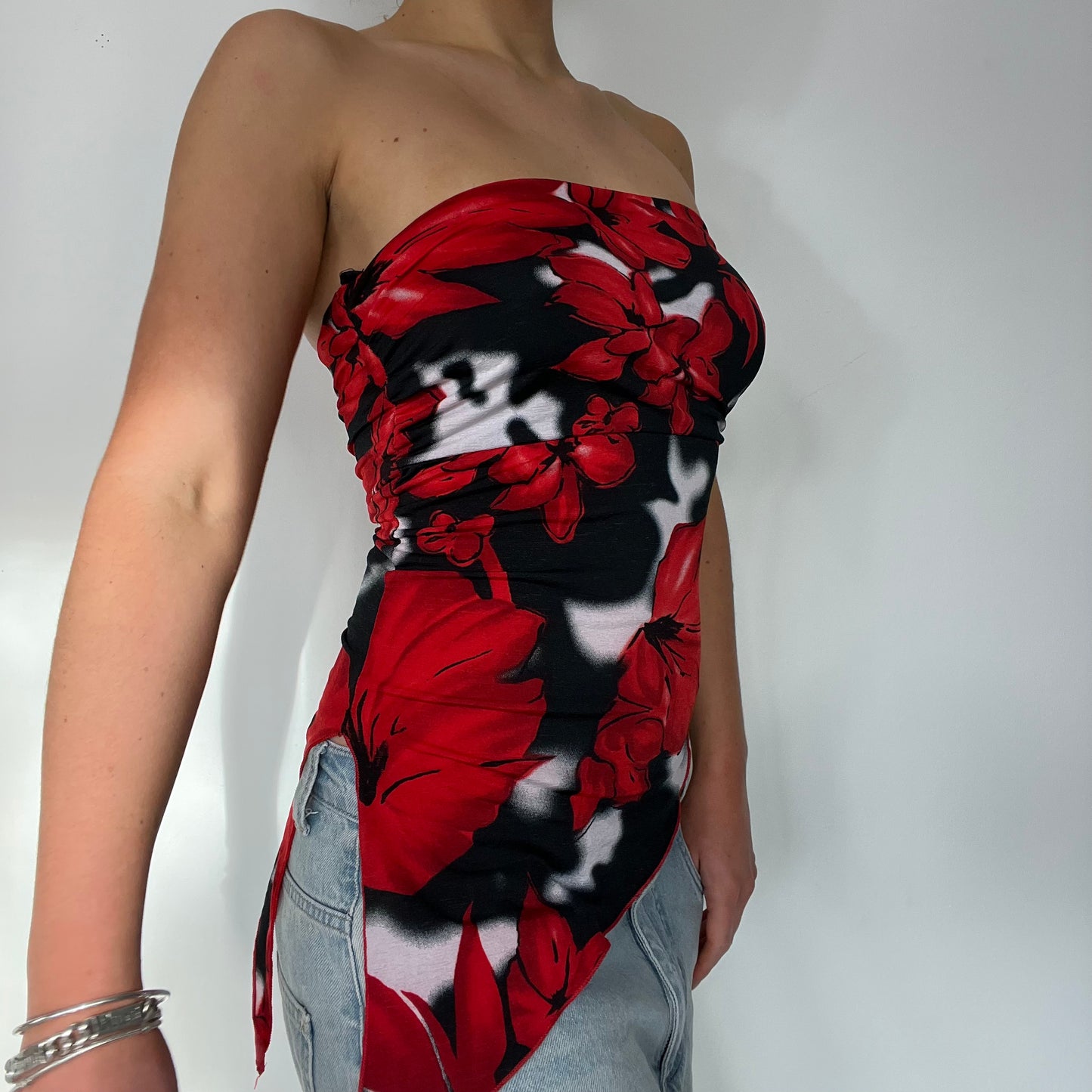 00s y2k vintage boob tube asymmetric top - Size S