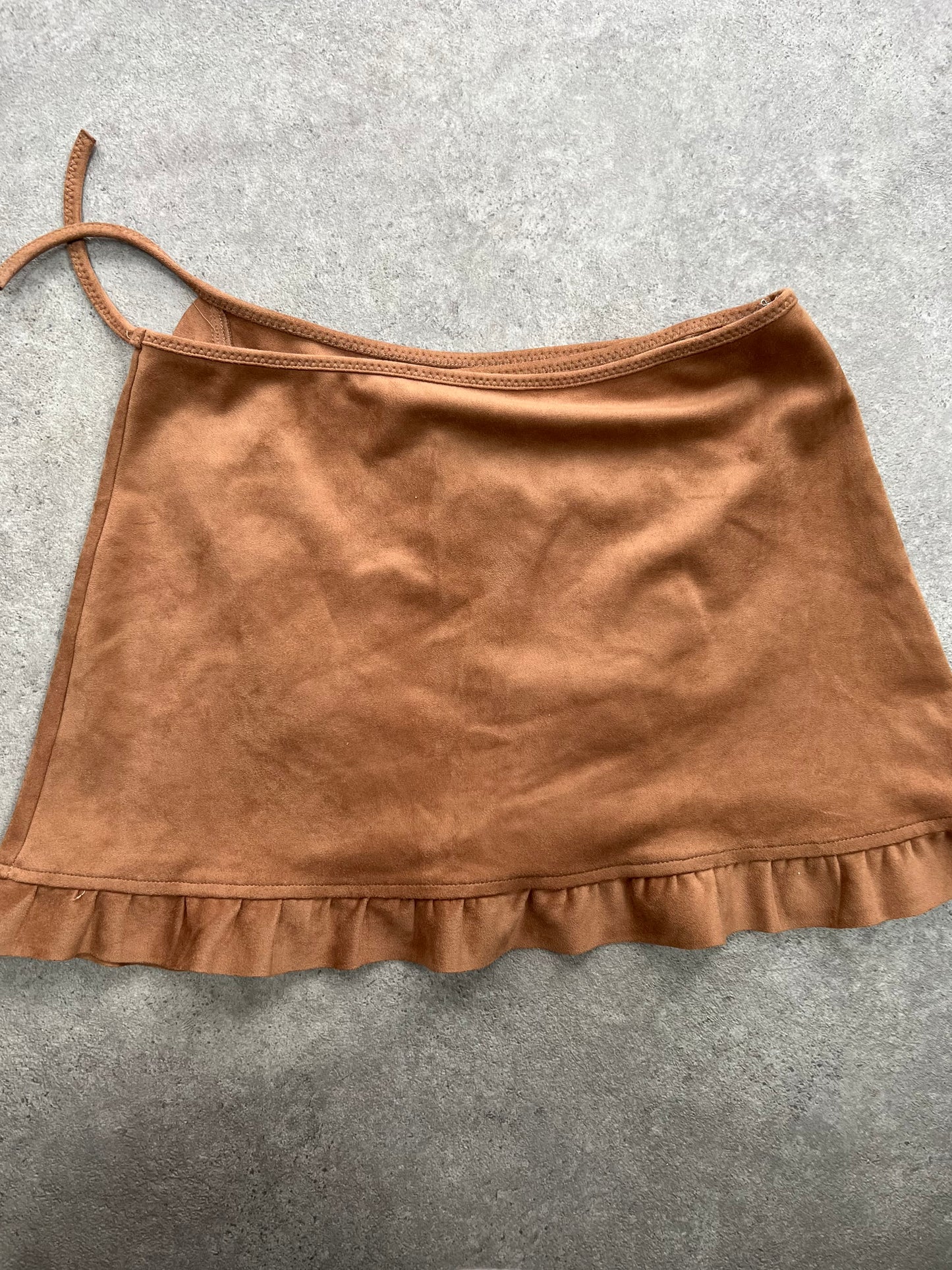 90s Suede Ruffle Hem Wrap Skirt - Size S