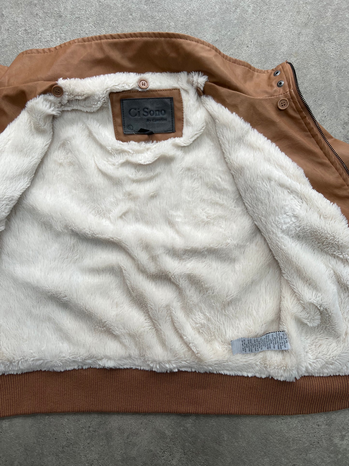 90s brown leather zipper bomber jacket - Size S/M