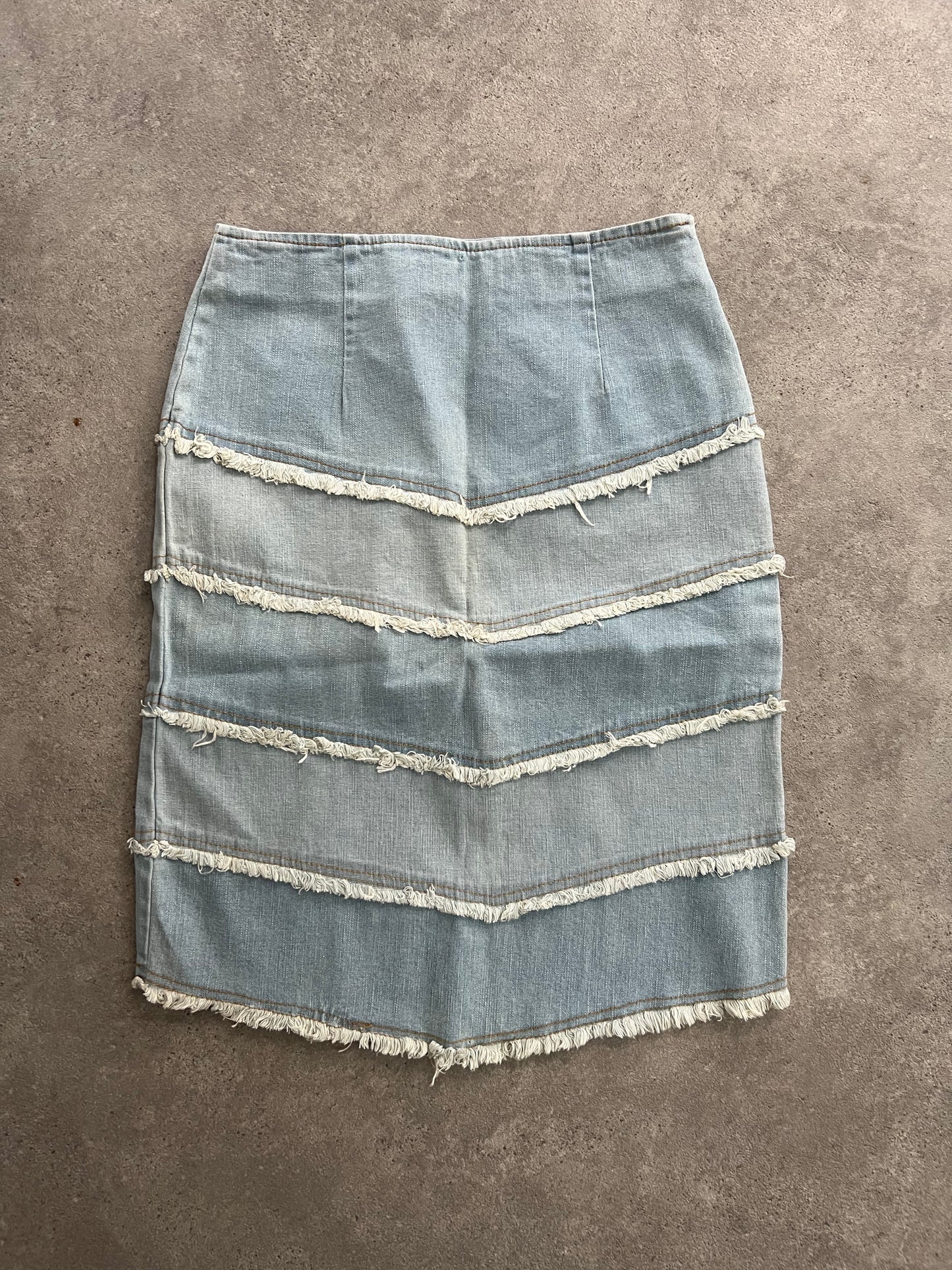 Vintage 90s Denim Distressed Midi Skirt