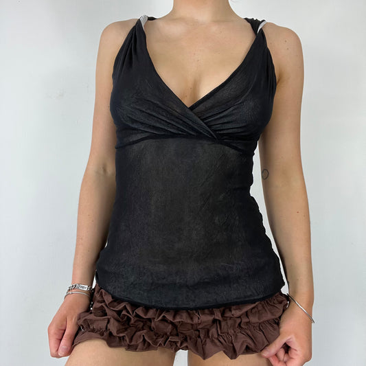 00s black double layered mesh cami top - Size S/M