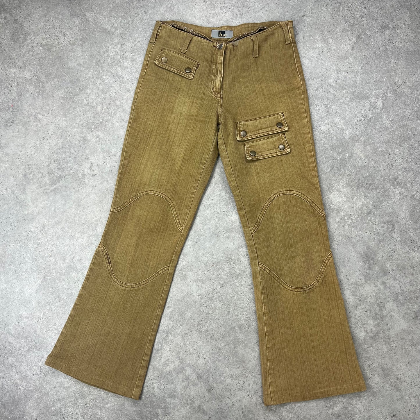 Khaki green brown flare pocket detail trousers