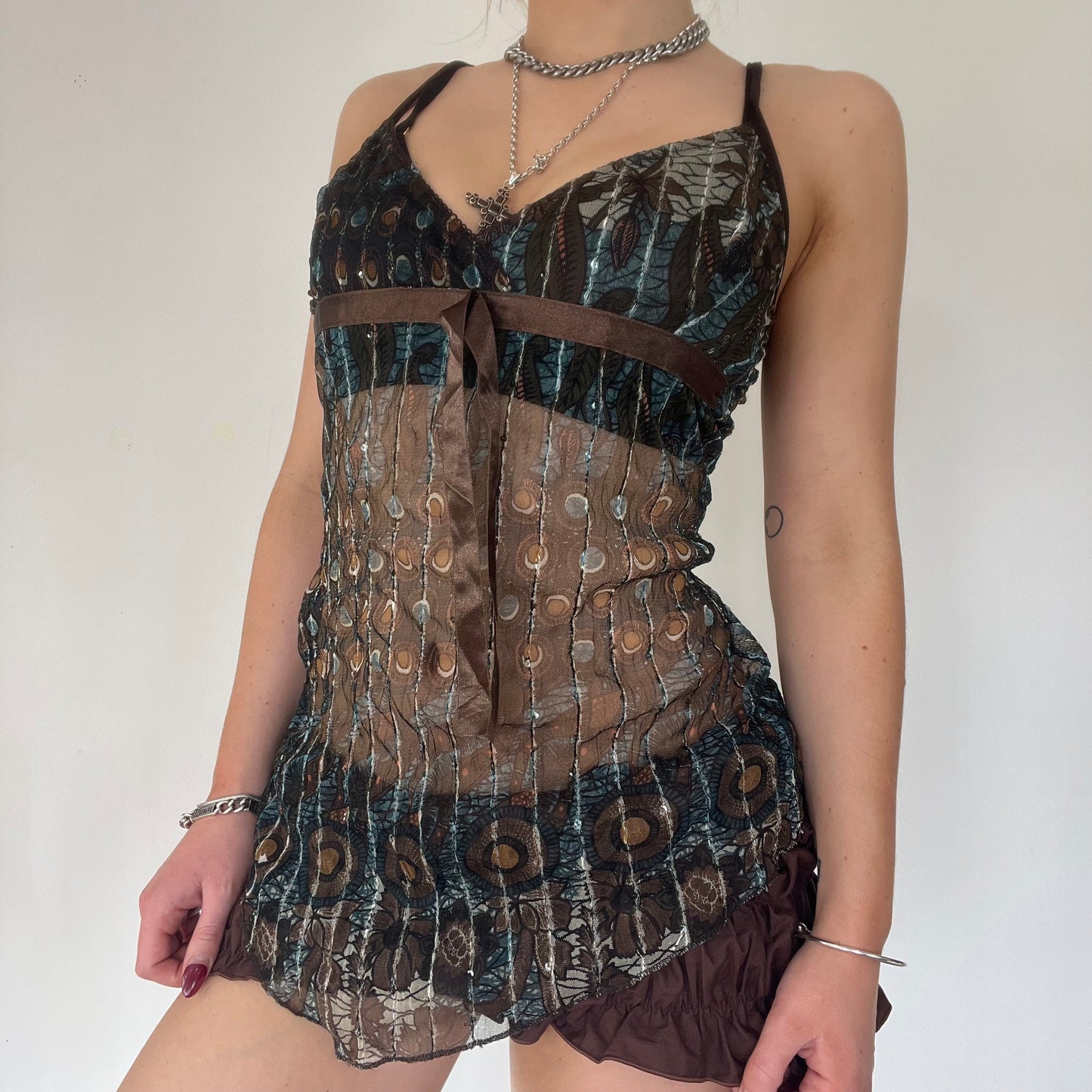 90s velvet mesh cami top - Size S