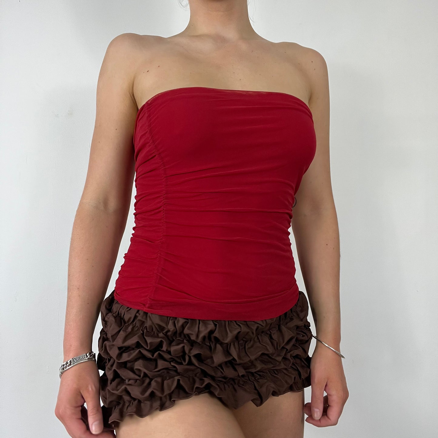 00s ruched red boob tube top - Size S