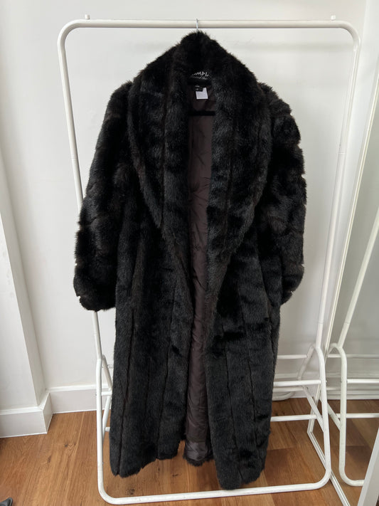 90s faux fur maxi length coat - Size M/L